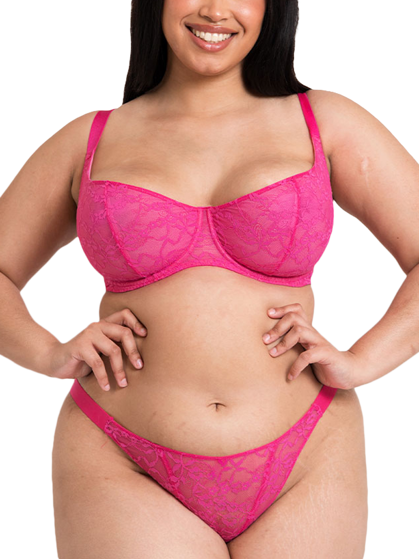 Product image 4 of 8, which shows Curvy Kate All Night Lace Underwired Balcony Bra, Hot Pink/Blush, 30D