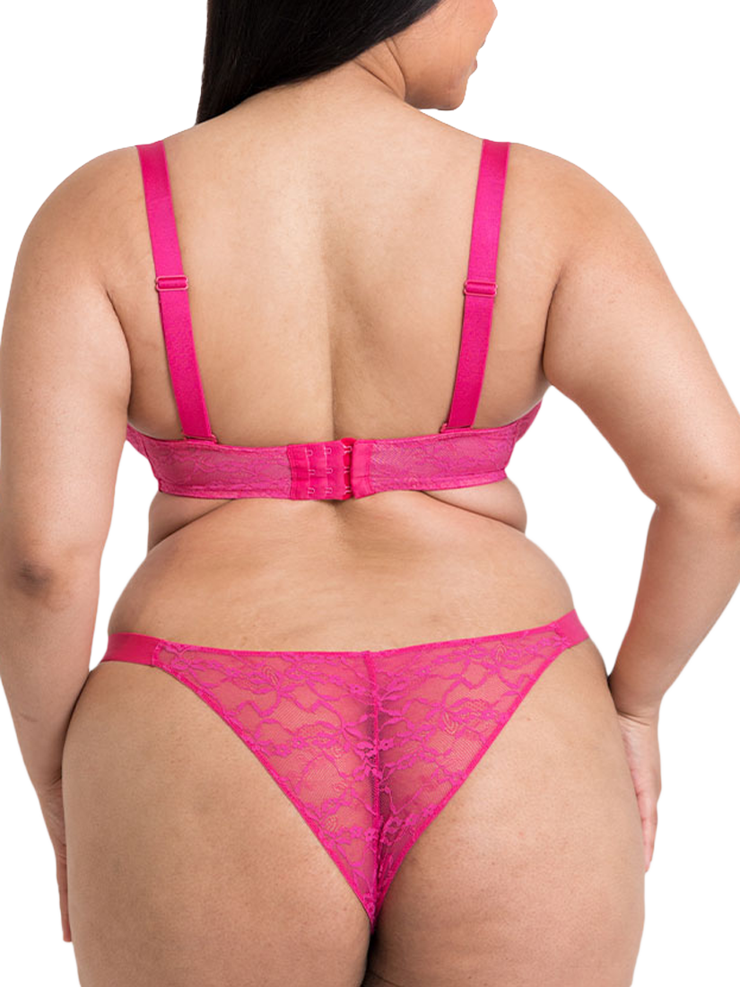 Product image 5 of 8, which shows Curvy Kate All Night Lace Underwired Balcony Bra, Hot Pink/Blush, 30D
