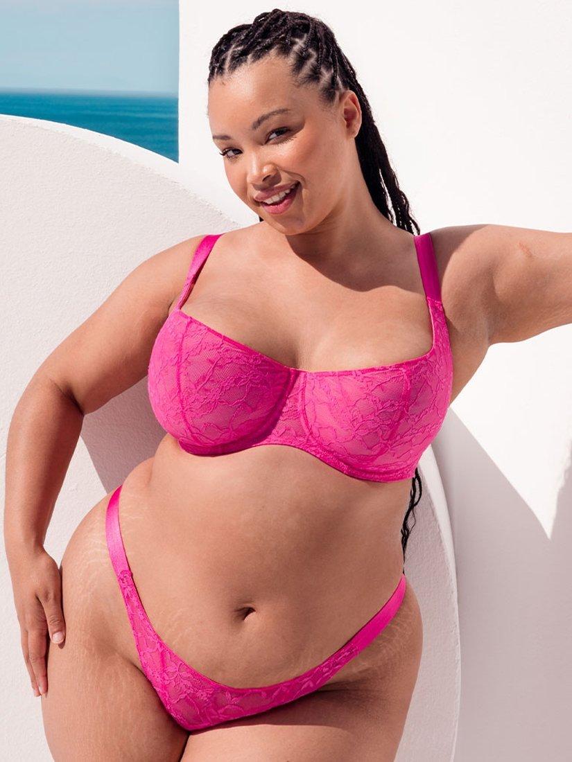 Product image 6 of 8, which shows Curvy Kate All Night Lace Underwired Balcony Bra, Hot Pink/Blush, 30D