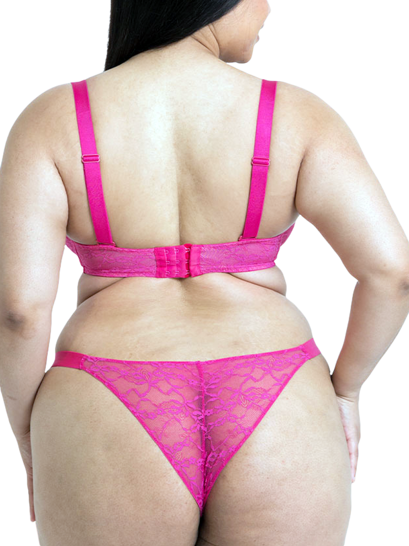 Product image 4 of 7, which shows Curvy Kate All Night Lace Tanga Knickers, Hot Pink/Blush, S