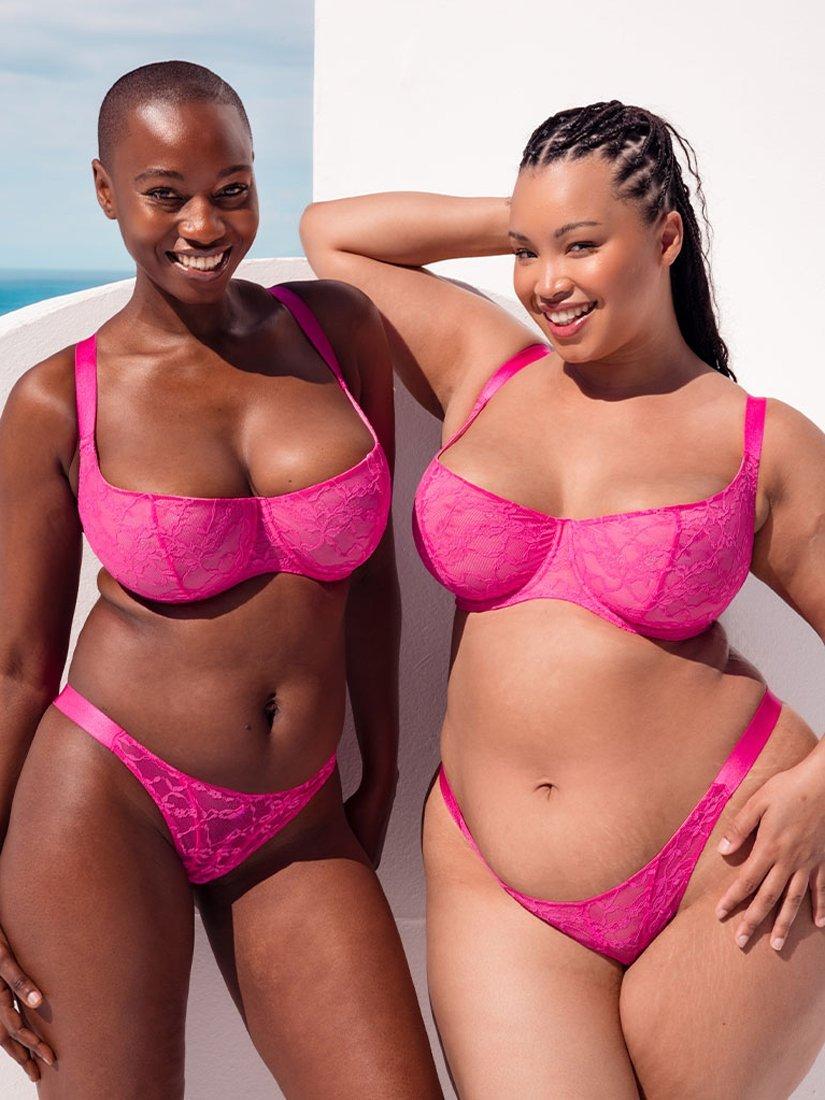 Product image 6 of 7, which shows Curvy Kate All Night Lace Tanga Knickers, Hot Pink/Blush, S