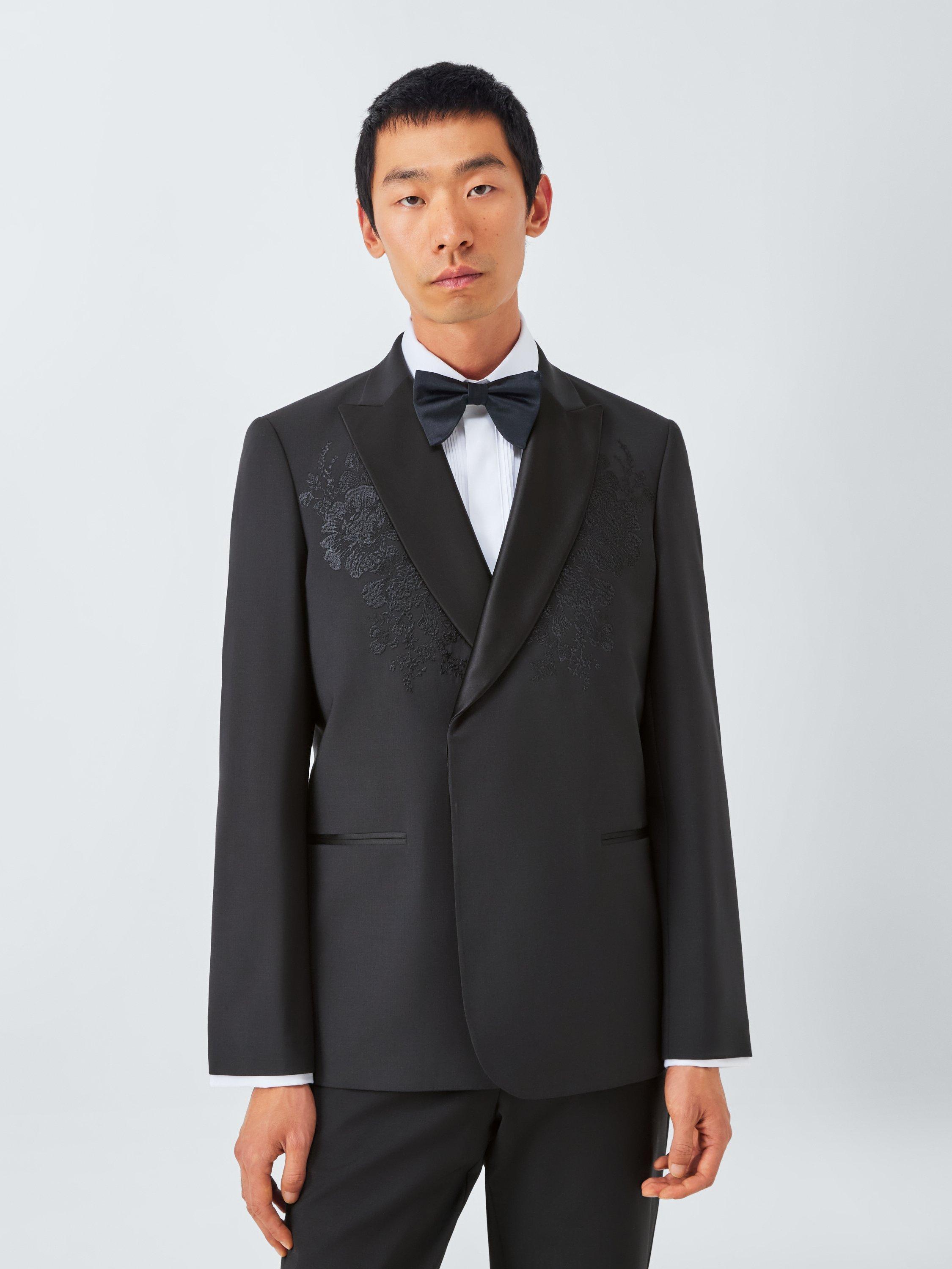Product image 1 of 6, which shows John Lewis Regular Fit Embroidered Wool Blend Dinner Jacket, Black, 38R