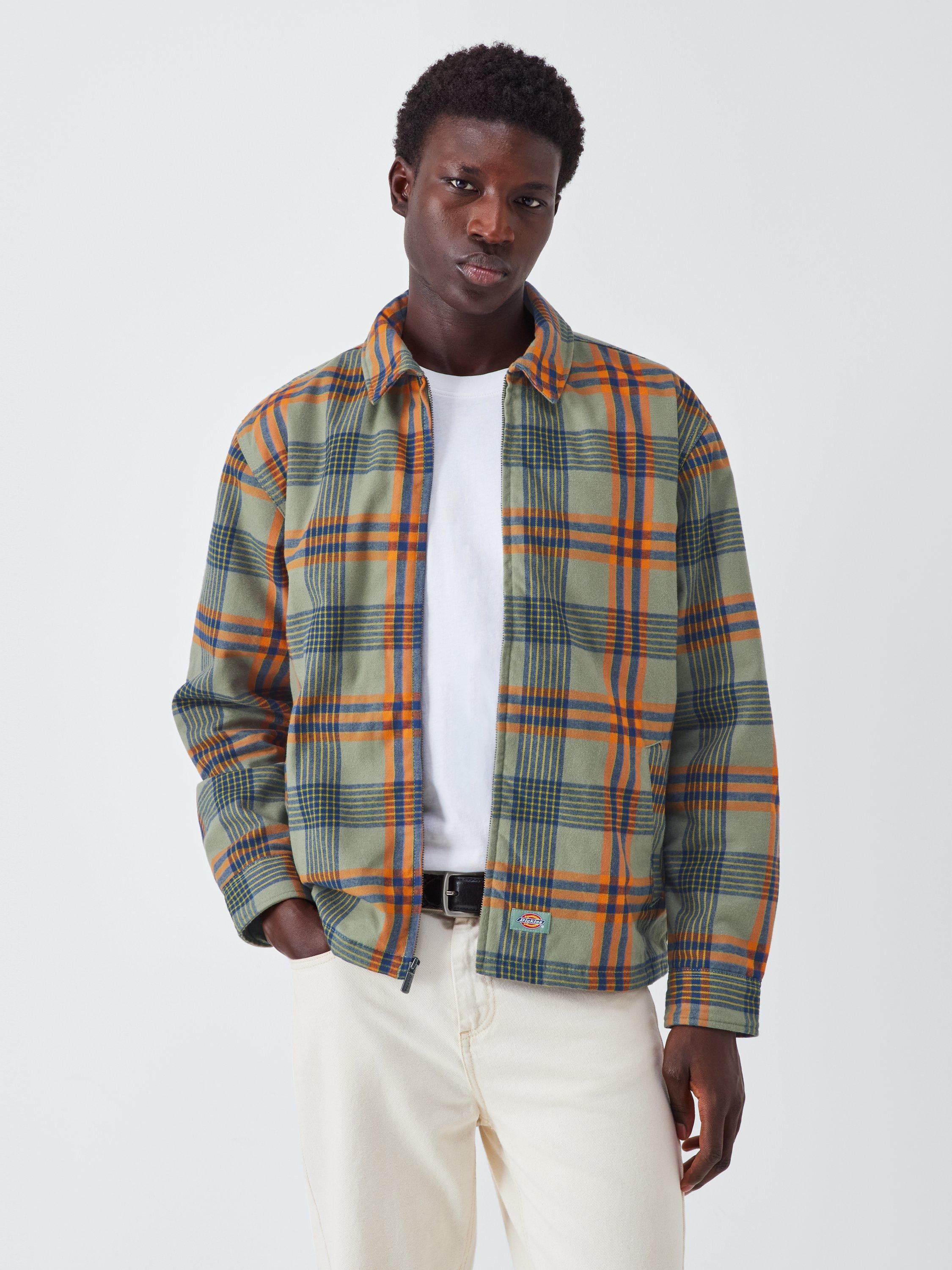 Product image 1 of 6, which shows Dickies Petersburg Cotton Blend Check Shacket, Sea Spray, XXL