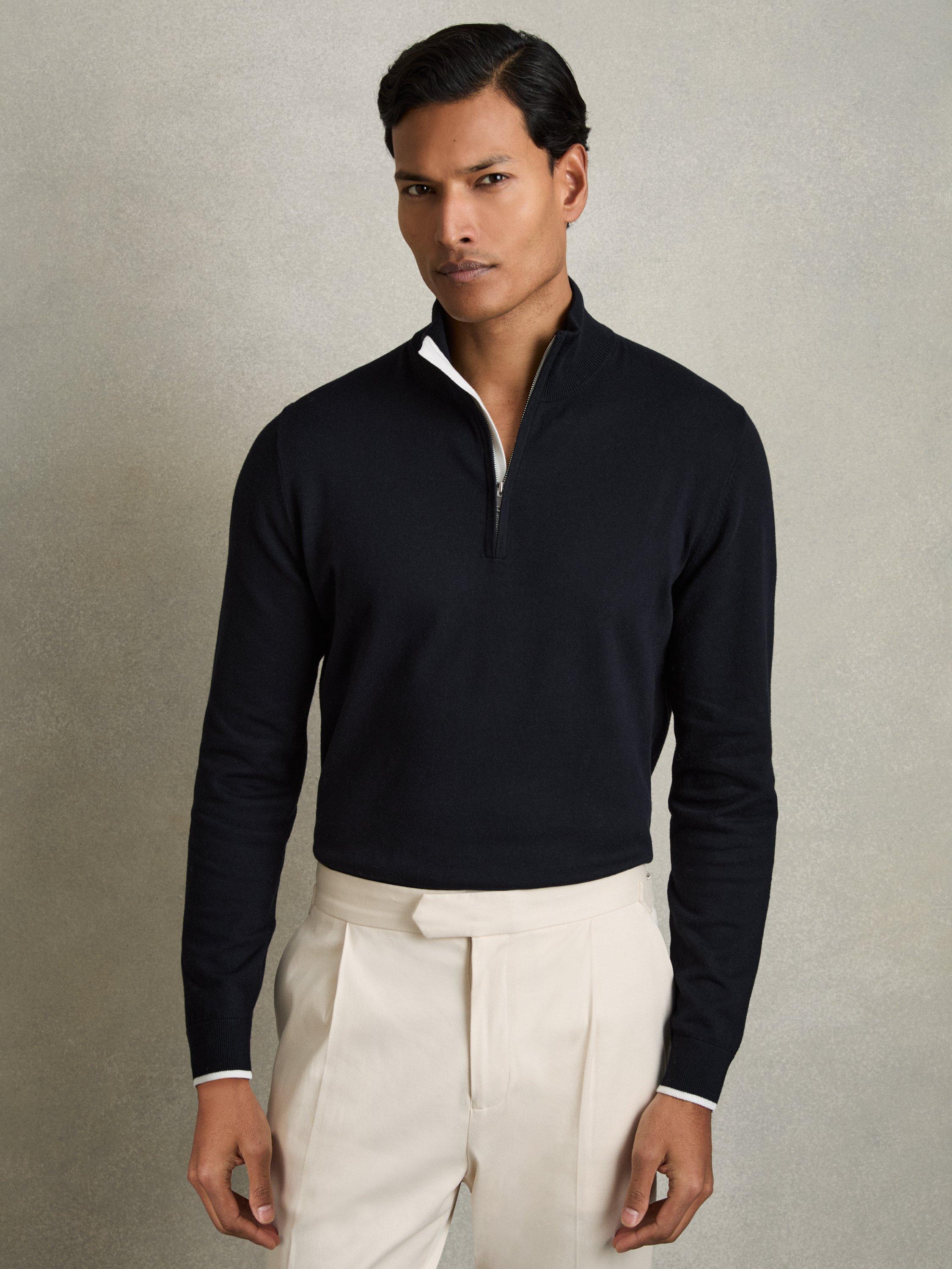 Reiss Swinley Cotton Blend Half Zip Jumper, Navy