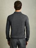 Reiss Trafford Knitted Wool Long Sleeve Polo Top, Mid Grey