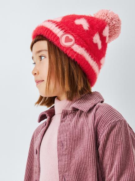 John Lewis Kids' Heart Beanie Hat, Red, Red