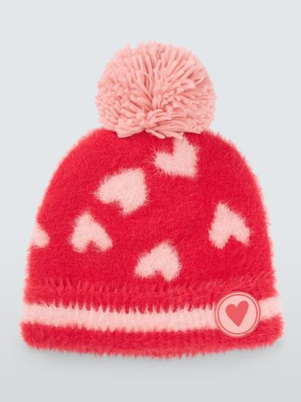 John Lewis Kids' Heart Beanie Hat, Red - view 2, Red