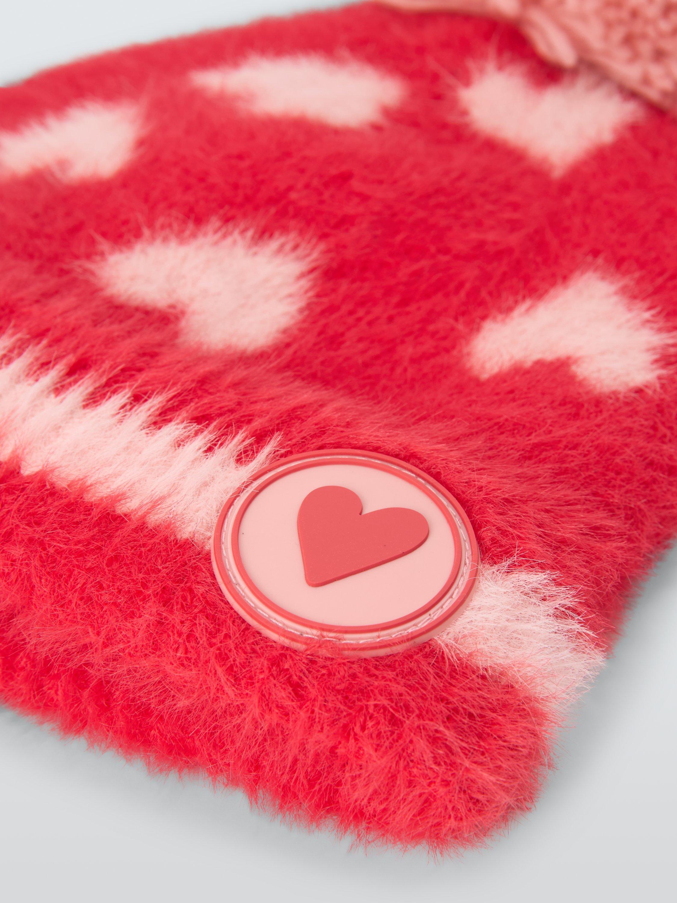 Product image 3 of 5, which shows John Lewis Kids' Heart Beanie Hat, Red, 3-5 years