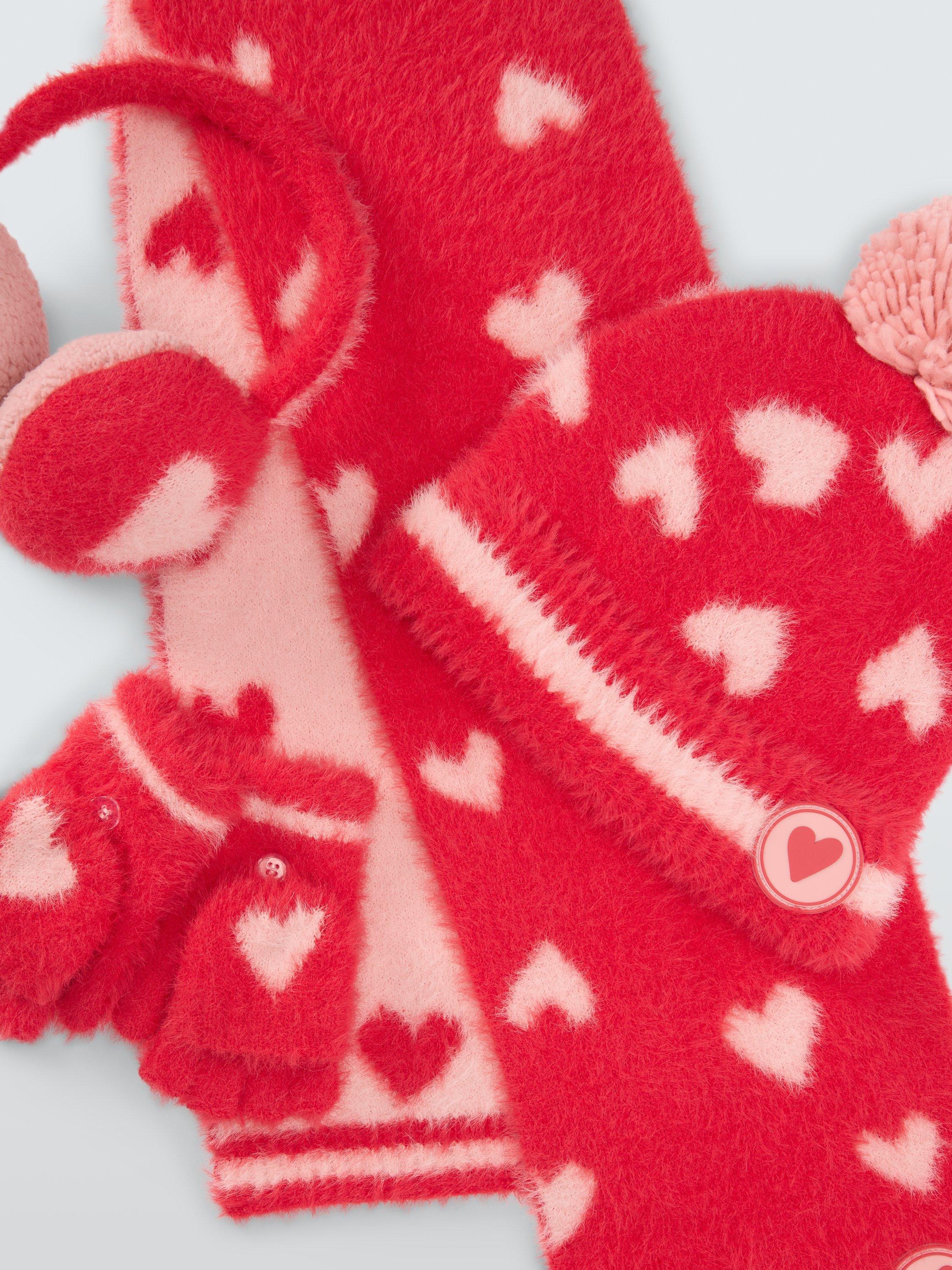 Product image 5 of 5, which shows John Lewis Kids' Heart Beanie Hat, Red, 3-5 years