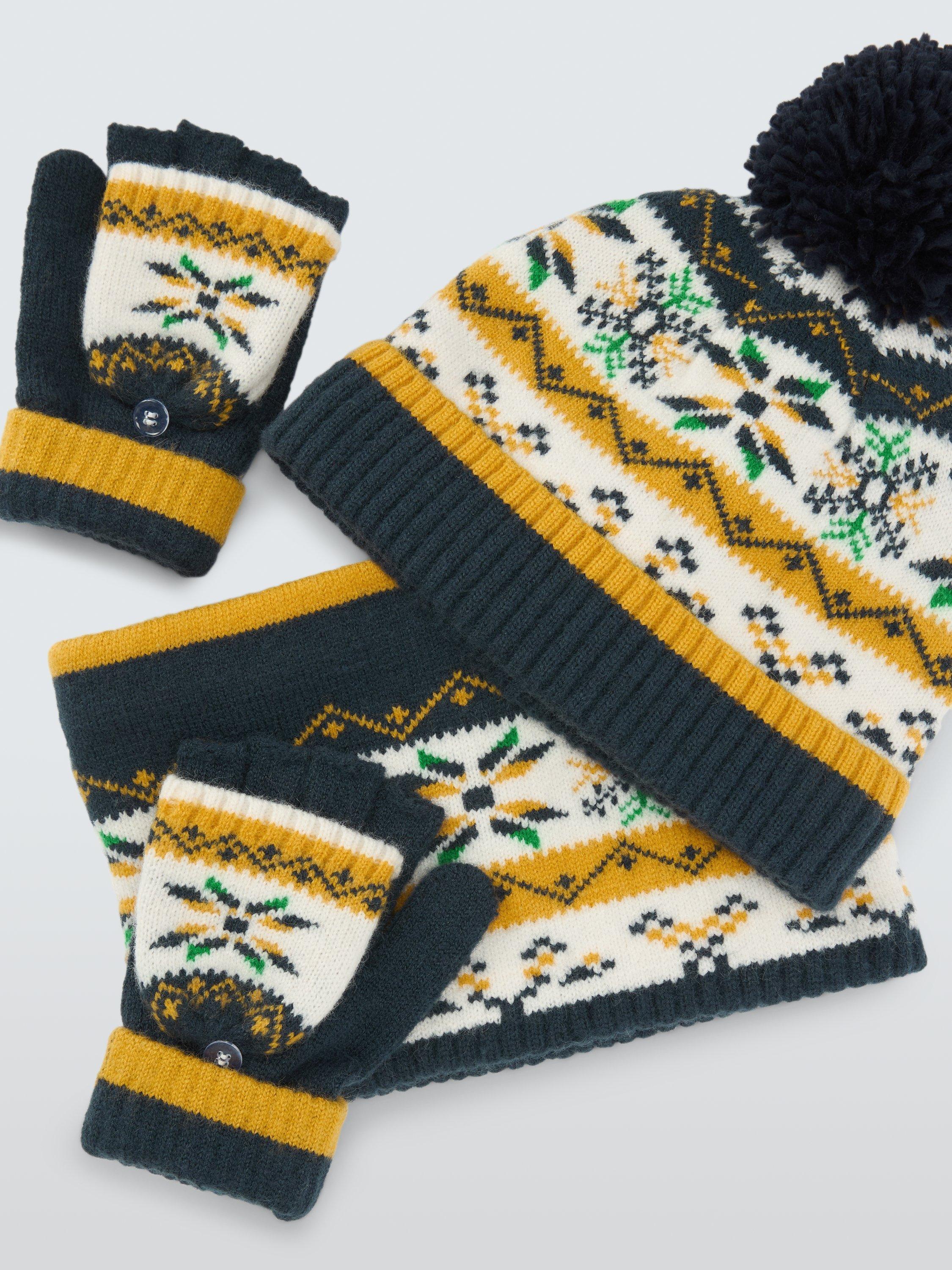 Product image 4 of 5, which shows John Lewis Kids' Fairisle Beanie Hat, Yellow Multi, 3-5 years