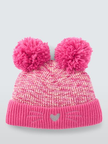 John Lewis Kids' Cat Beanie Hat, Pink - view 2, Pink