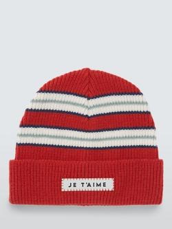 John Lewis Kids' Stripe Je T'Aime Beanie Hat, Red - view 2, Red