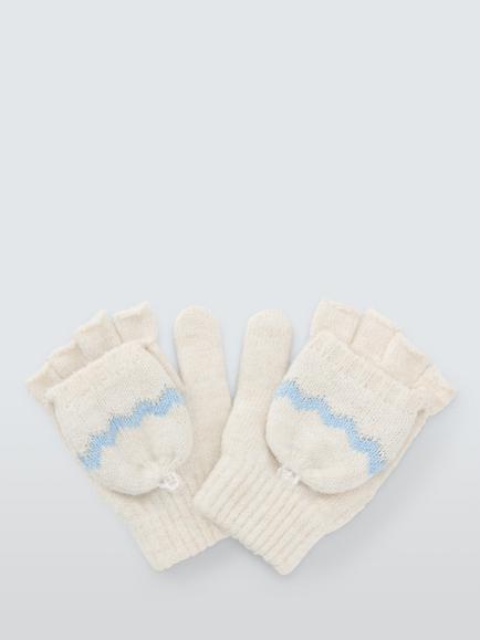 John Lewis Kids' Fairisle Lurex Flip Top Gloves, Cream, Cream