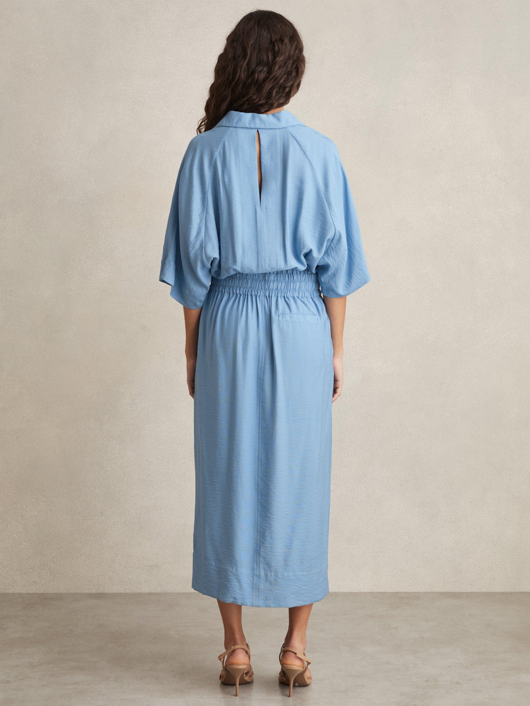 Product image 4 of 4, which shows Reiss Cecilia Short Sleeve Midi Shirt Dress, Blue, 6Pt