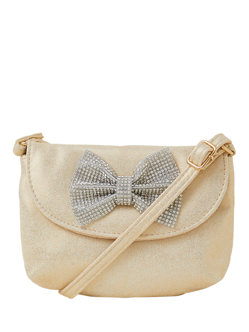 Product image 1 of 4, which shows Angels by Accessorize Kids' Bling Bow Bag, Gold, One Size