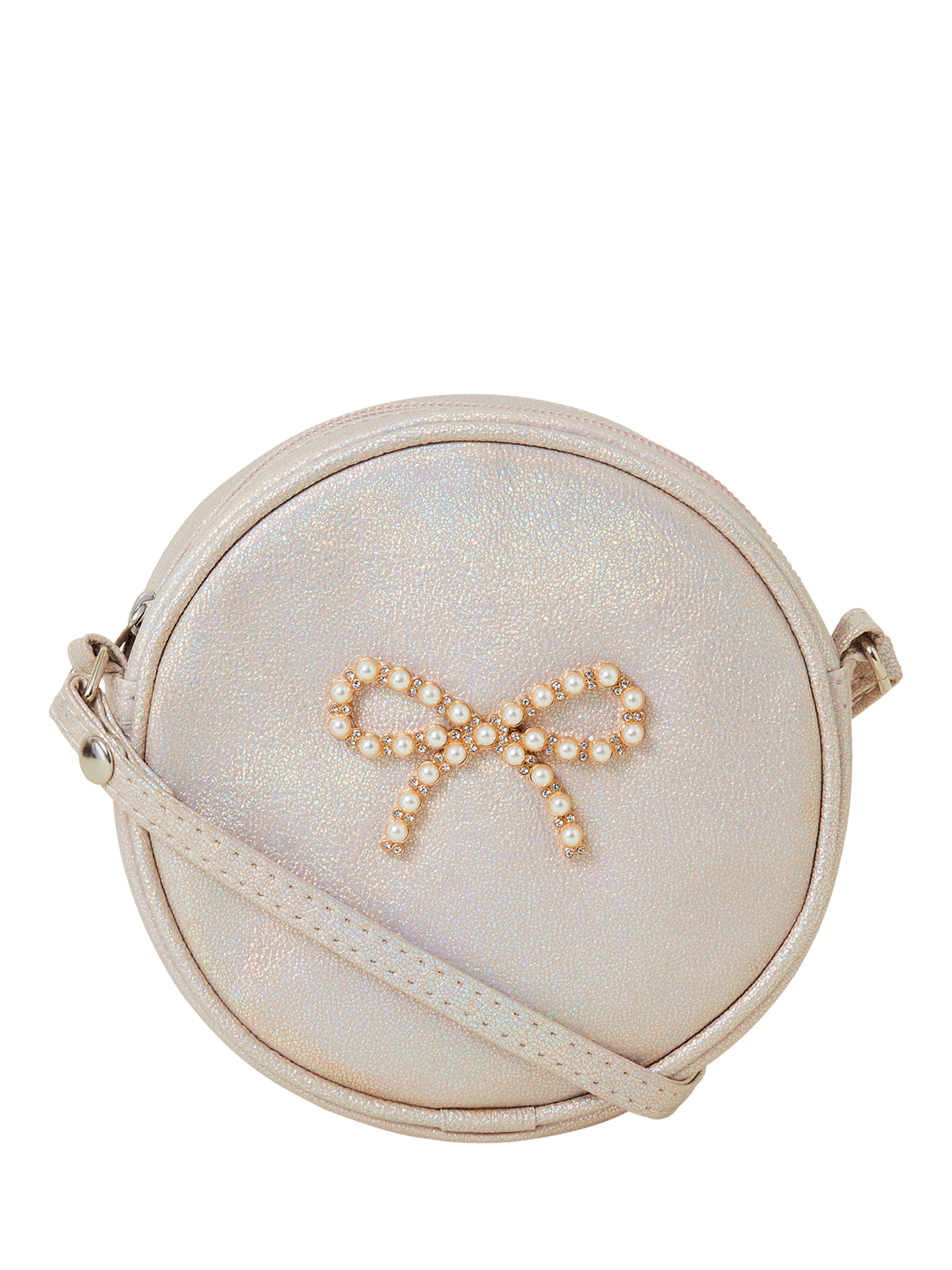 Product image 1 of 3, which shows Angels by Accessorize Kids' Pearl Bow Round Bag, Pink, One Size