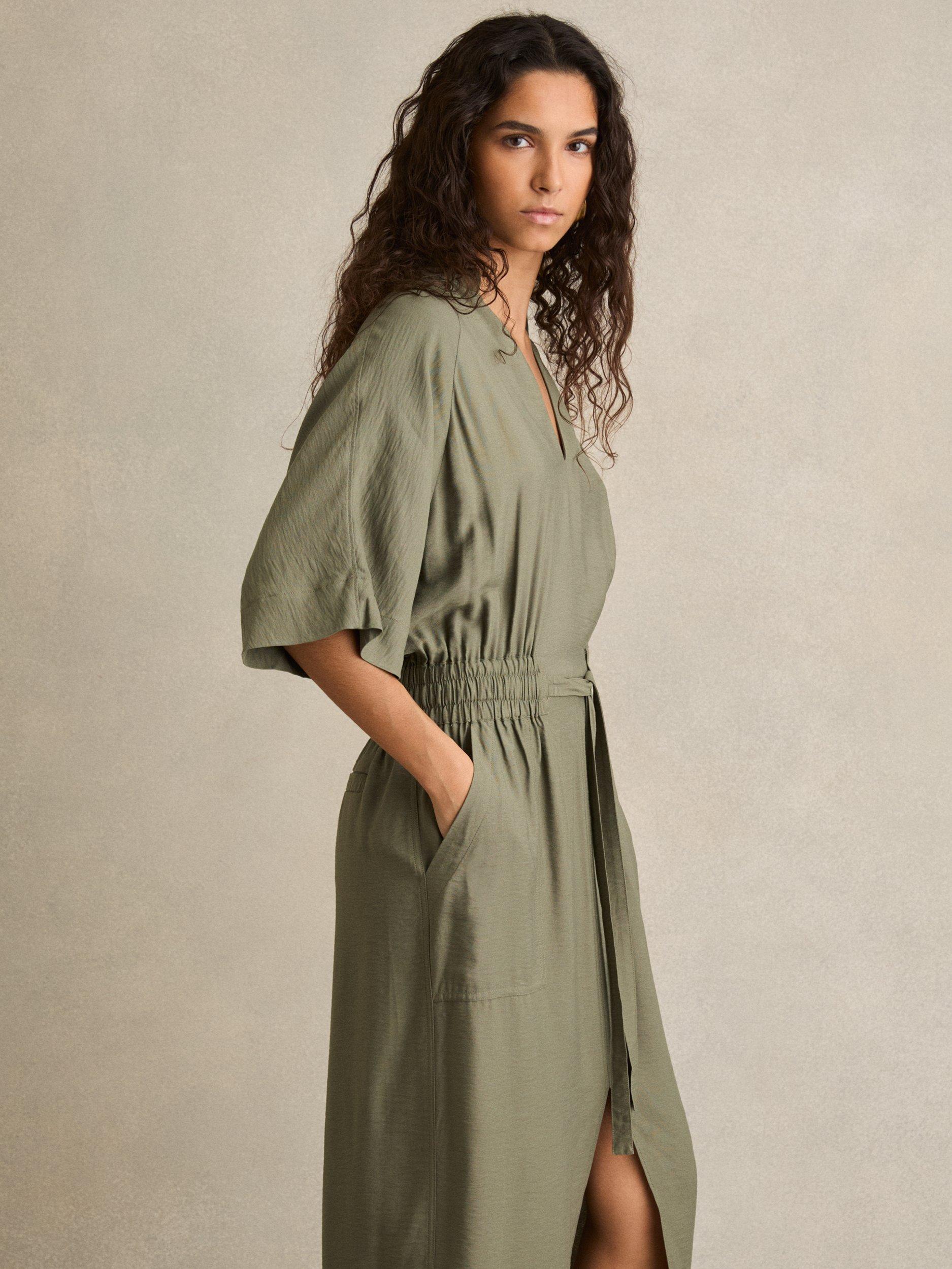 Product image 2 of 5, which shows Reiss Petite Cecilia Shirt Dress, Khaki, 8Pt