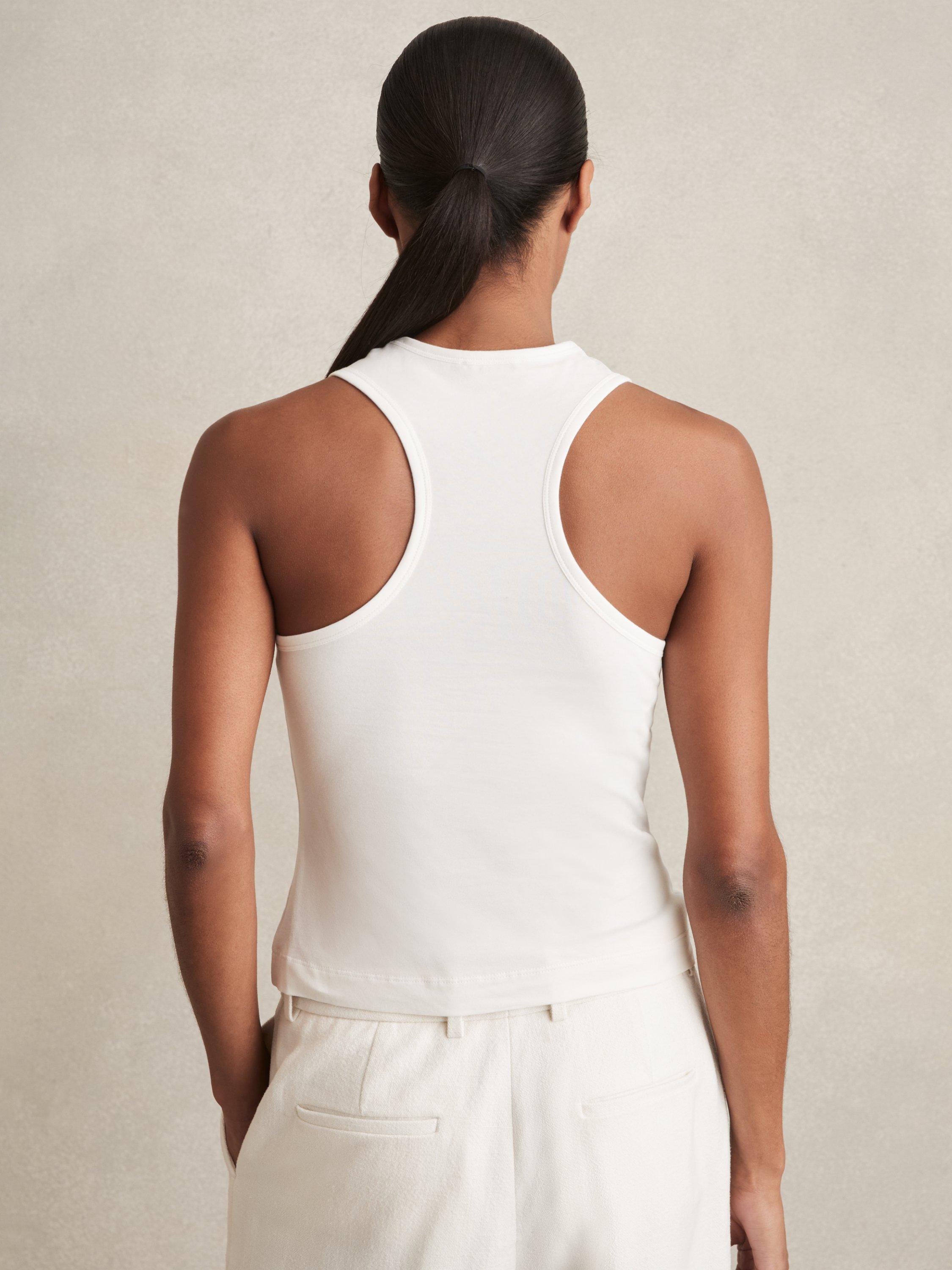 Product image 2 of 5, which shows Reiss Clara Racerback Vest Top, White, XS