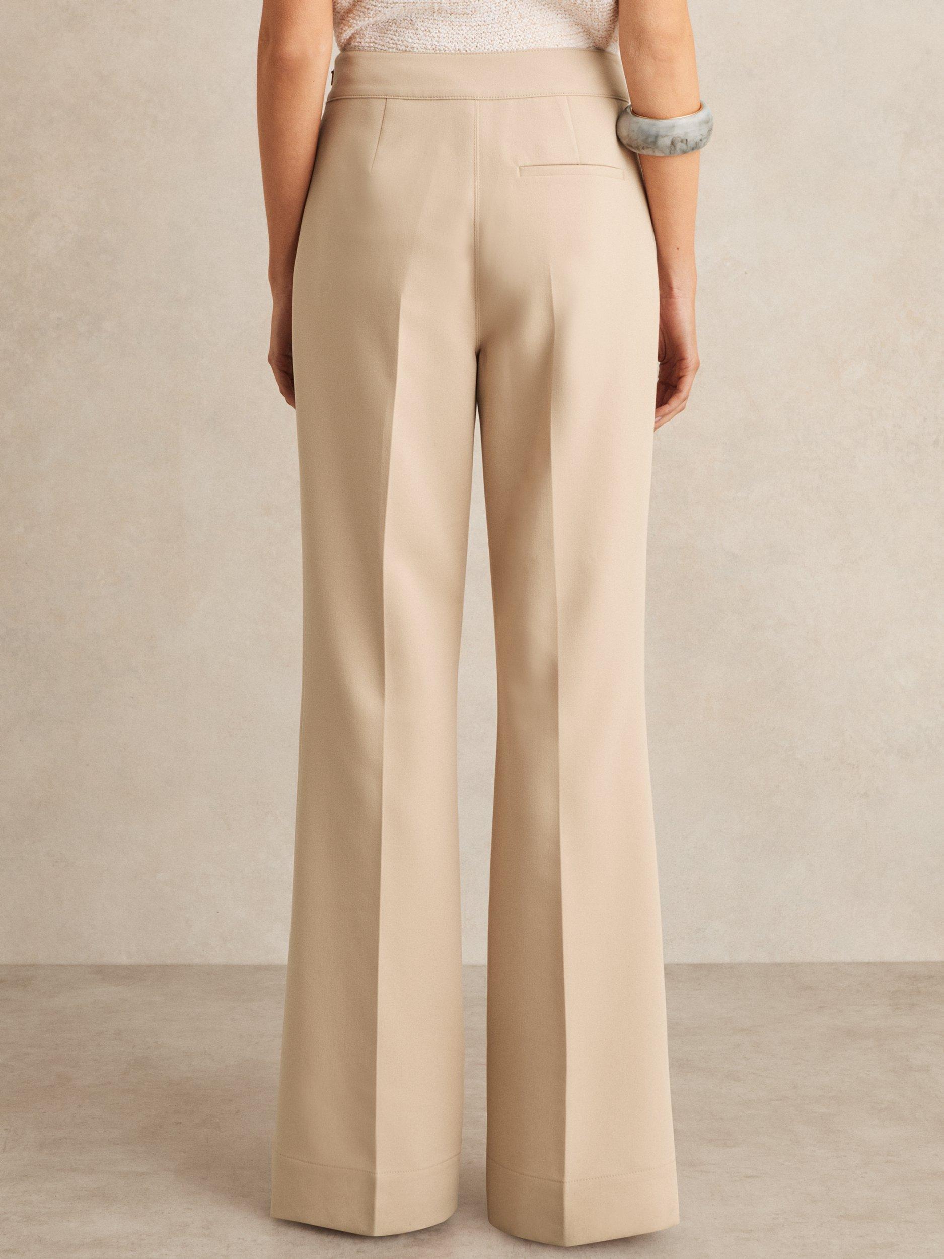 Product image 2 of 5, which shows Reiss Petite Sidney Button Detail Wide Leg Trousers, Stone, 6Pt
