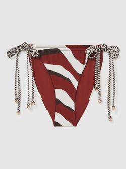 Reiss Rue Abstract High Leg Bikini Bottoms, Brown/Multi, Brown/Multi