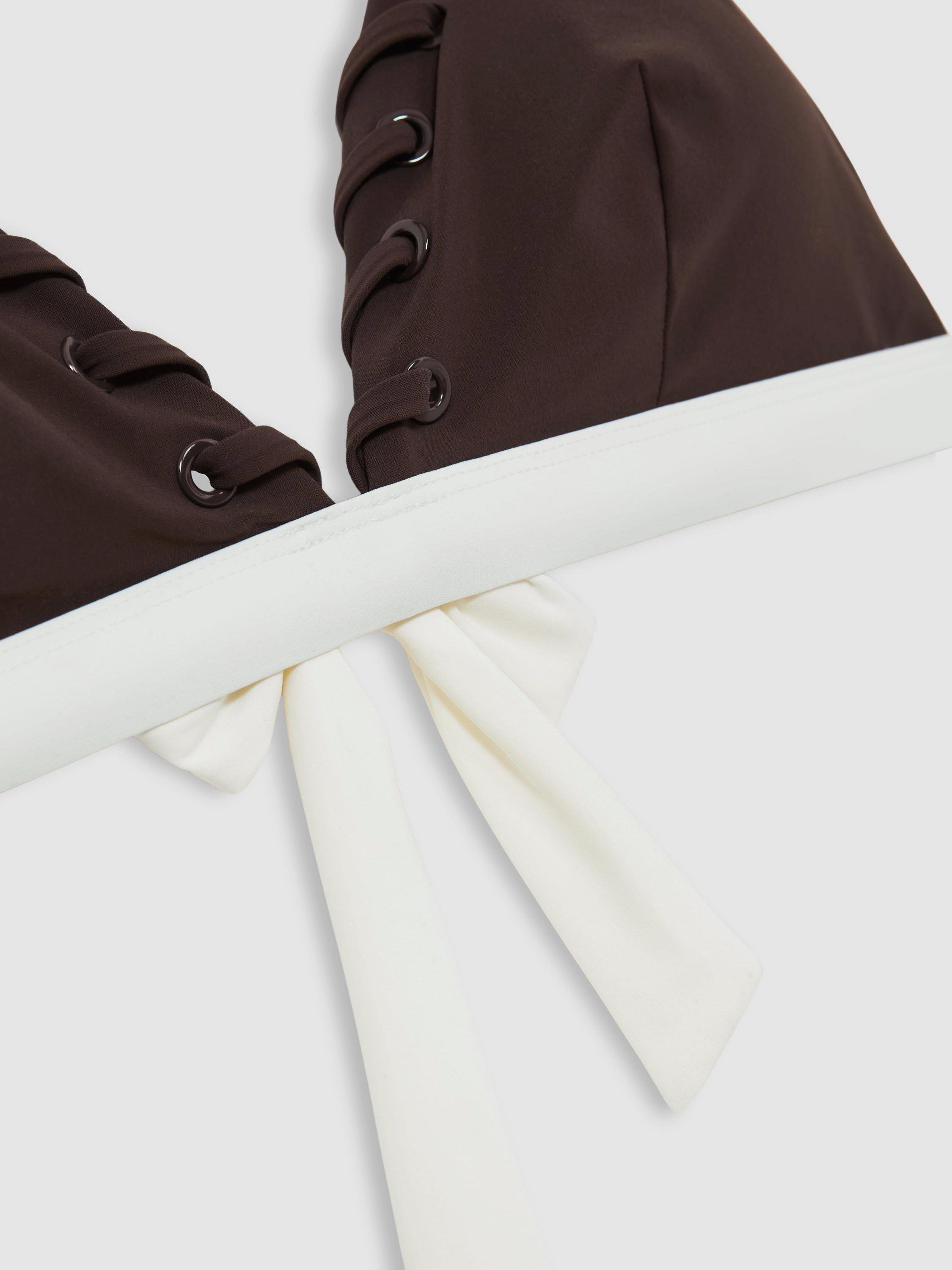 Product image 2 of 5, which shows Reiss Sydney Triangle Bikini Top, Chocolate, 6