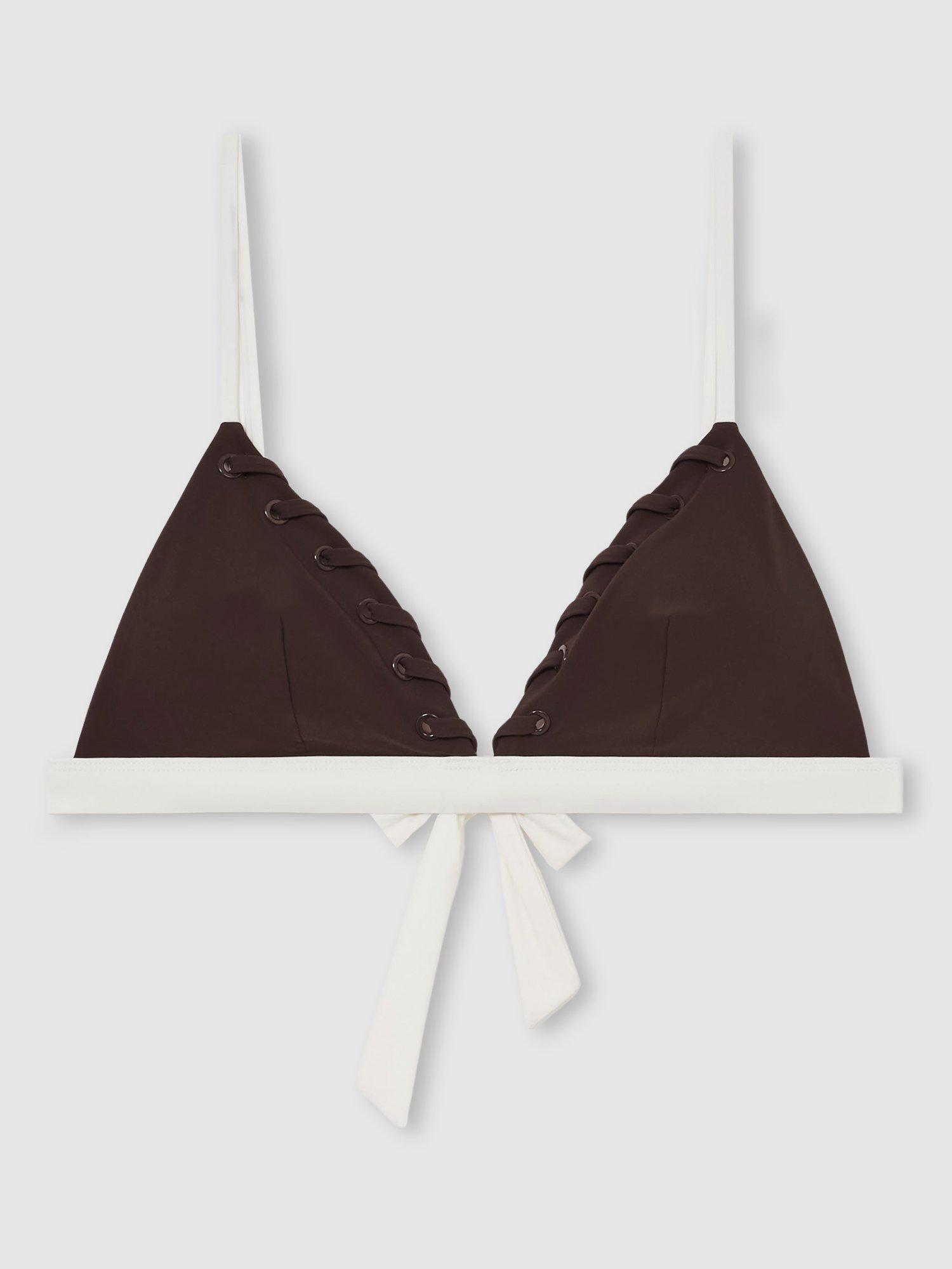 Product image 3 of 5, which shows Reiss Sydney Triangle Bikini Top, Chocolate, 6