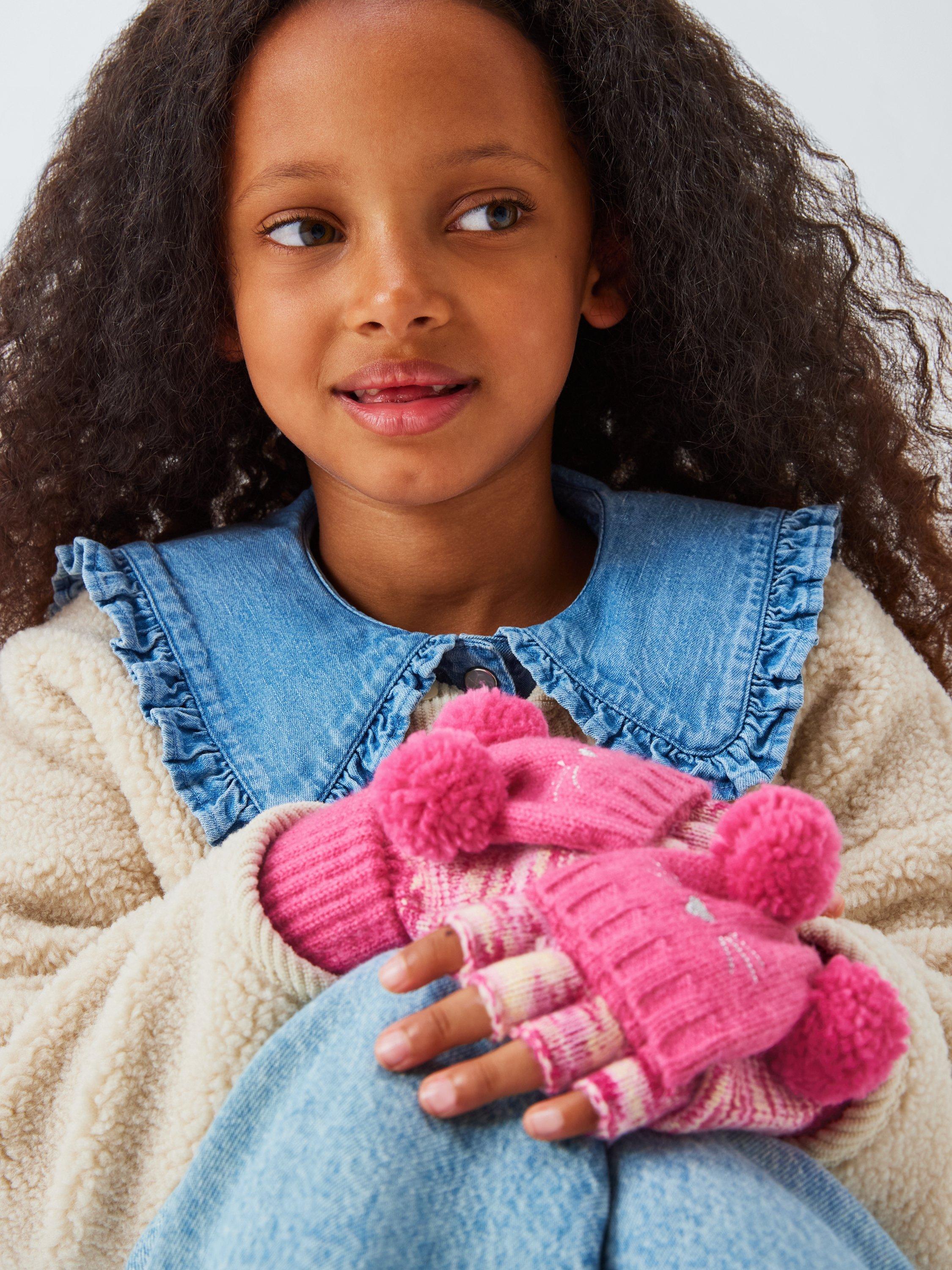 Product image 2 of 5, which shows John Lewis Kids' Cat Flip Top Gloves, Pink, 3-5 years