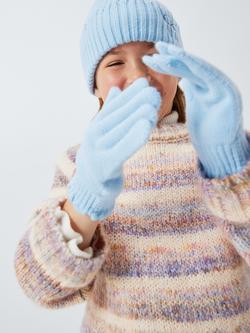 John Lewis Kids' Scallop Trim Beanie Hat & Gloves Set, Blue, Blue
