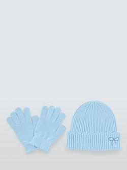John Lewis Kids' Scallop Trim Beanie Hat & Gloves Set, Blue - view 2, Blue
