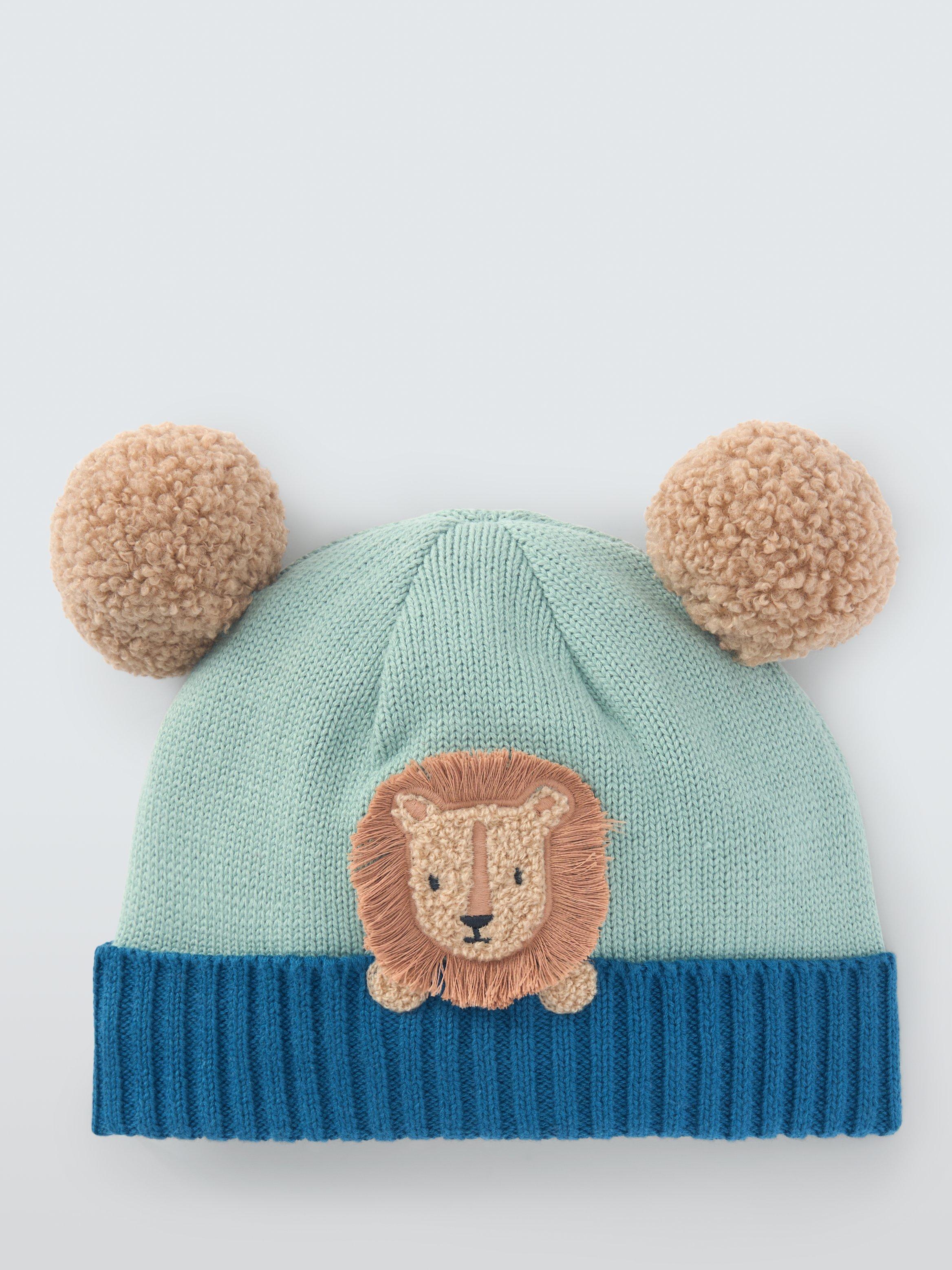 Product image 1 of 3, which shows John Lewis Baby Lion Beanie Hat, Multi Blue, 0-3 months