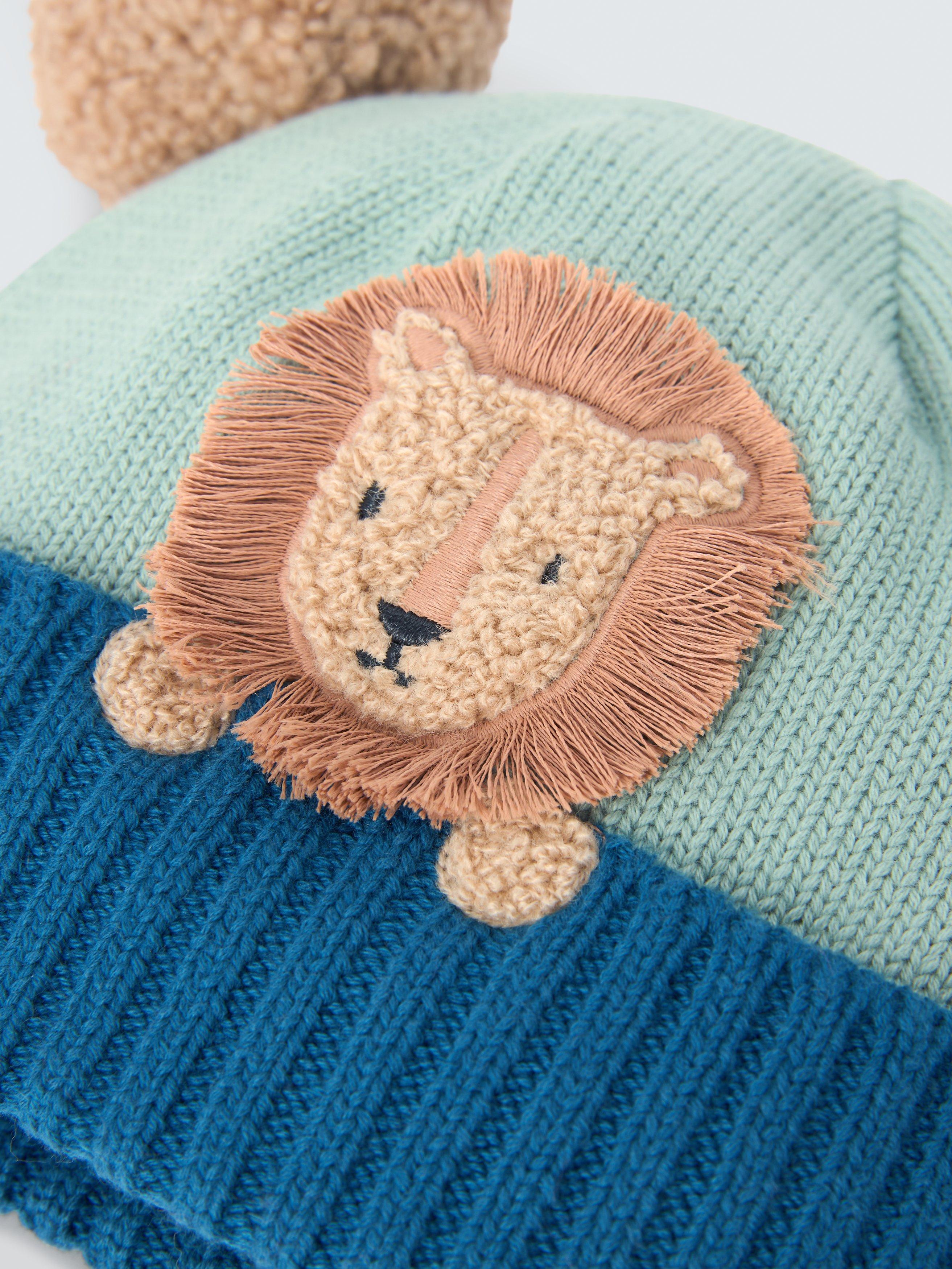 Product image 3 of 3, which shows John Lewis Baby Lion Beanie Hat, Multi Blue, 0-3 months