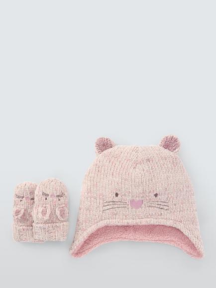 John Lewis Baby Mouse Hat & Mittens Set, Pink, Pink
