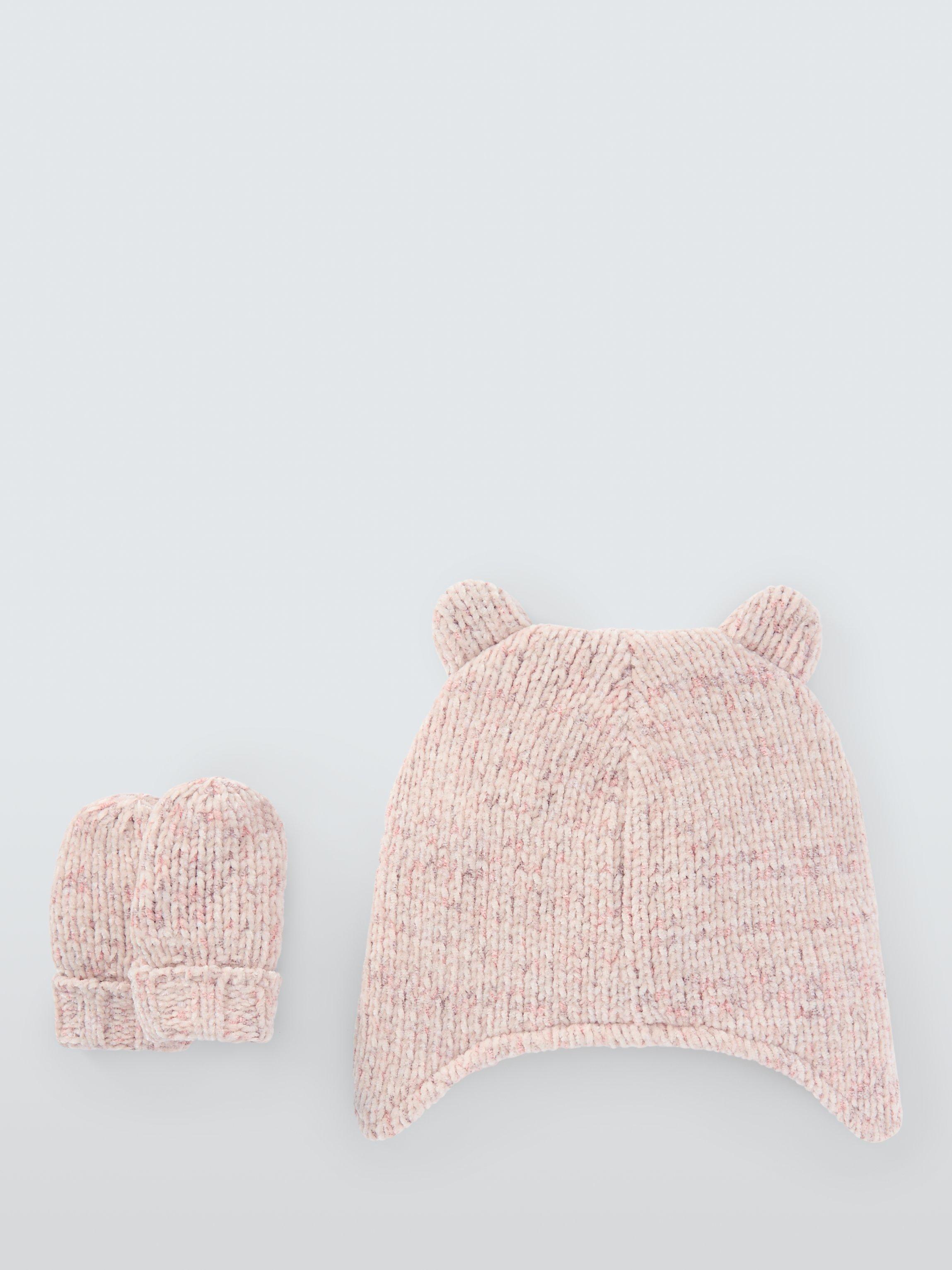 Product image 2 of 3, which shows John Lewis Baby Mouse Hat & Mittens Set, Pink, 0-3 months