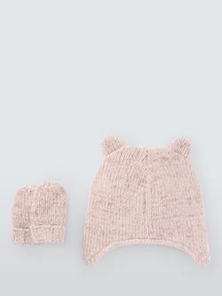 John Lewis Baby Mouse Hat & Mittens Set, Pink - view 2, Pink
