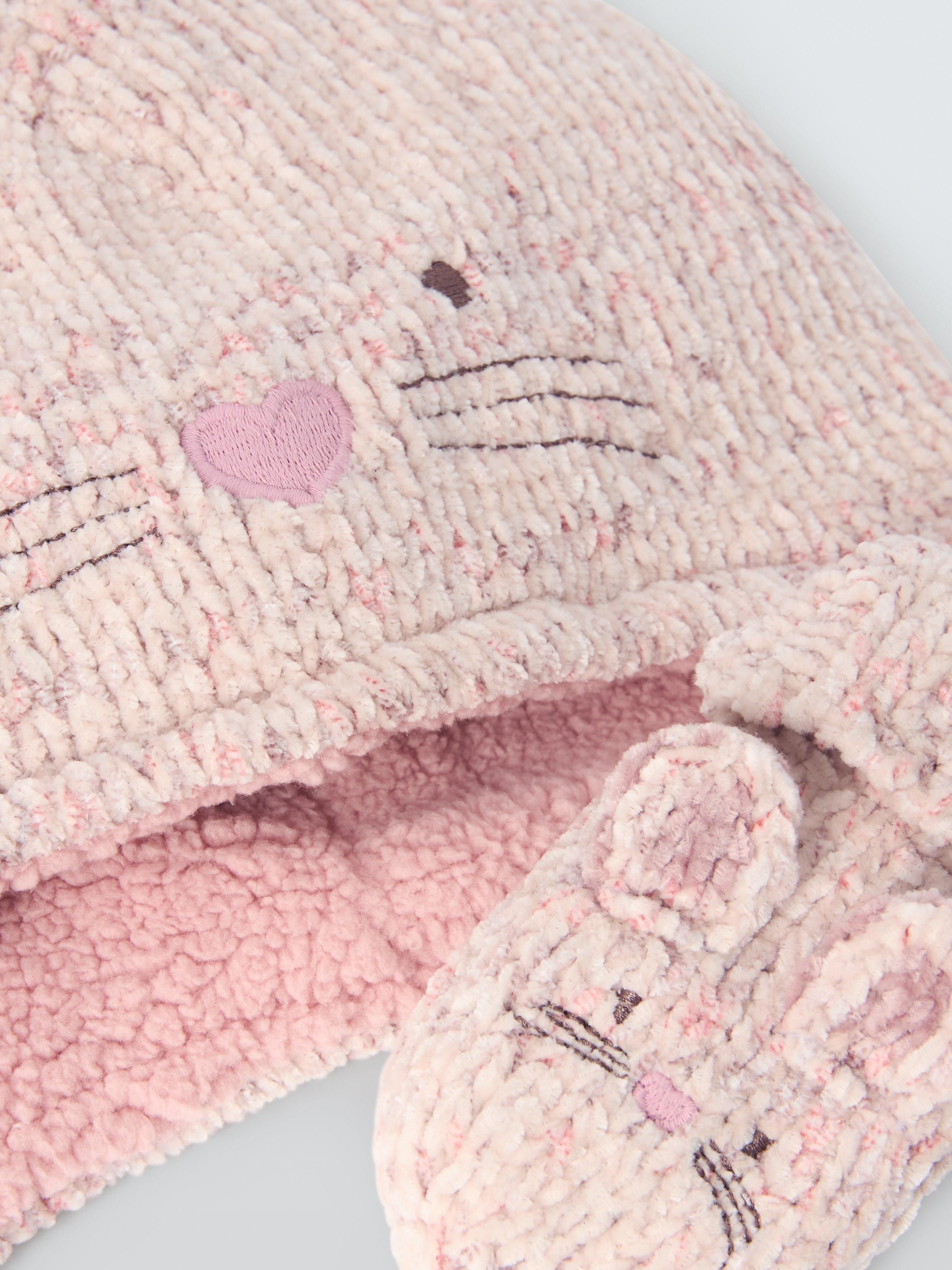 Product image 3 of 3, which shows John Lewis Baby Mouse Hat & Mittens Set, Pink, 0-3 months