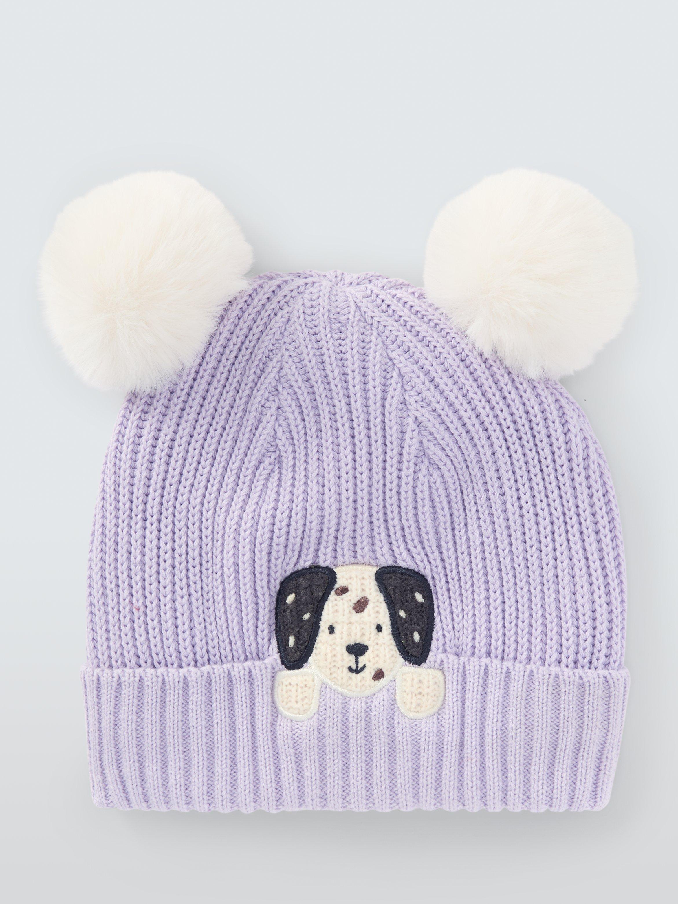 Product image 1 of 3, which shows John Lewis Baby Dalmation Beanie Hat, Purple, 0-3 months