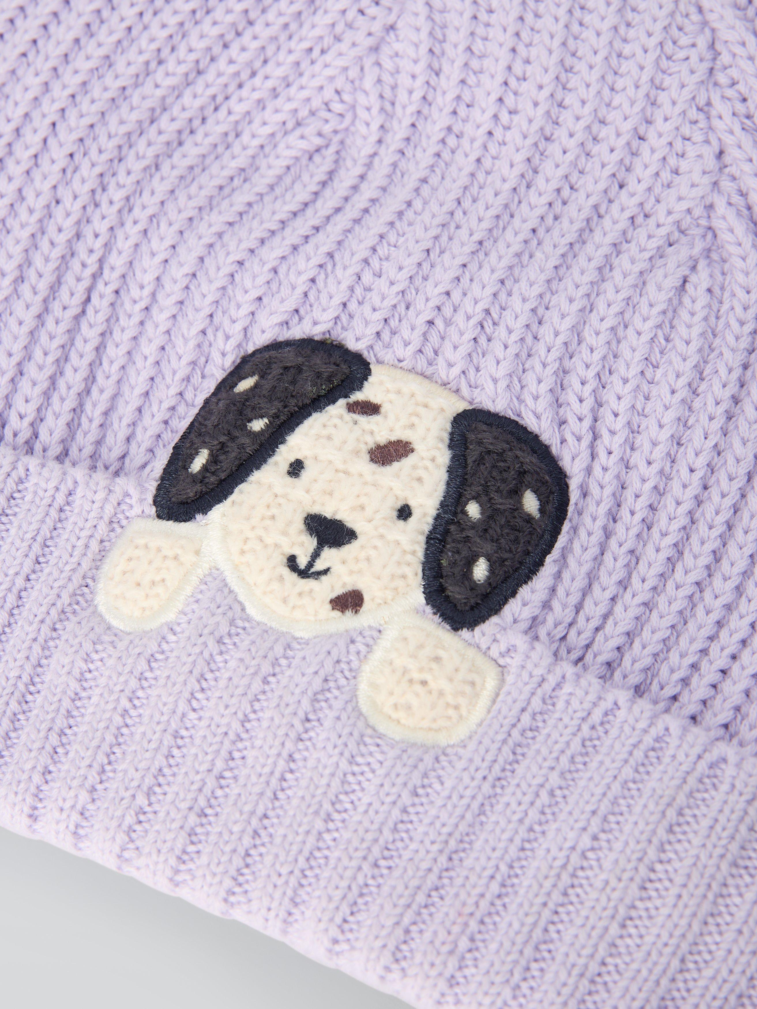 Product image 3 of 3, which shows John Lewis Baby Dalmation Beanie Hat, Purple, 0-3 months