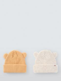 John Lewis Baby Beanie Hats, Pack of 2, Natural/Yellow, Natural/Yellow