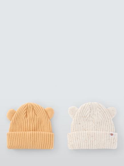 John Lewis Baby Beanie Hats, Pack of 2, Natural/Yellow, Natural/Yellow