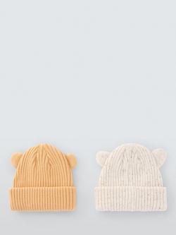 John Lewis Baby Beanie Hats, Pack of 2, Natural/Yellow - view 2, Natural/Yellow