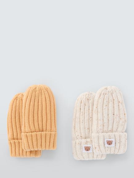 John Lewis Baby Cable Knit Mittens, Pack of 2, Natural Yellow, Natural Yellow