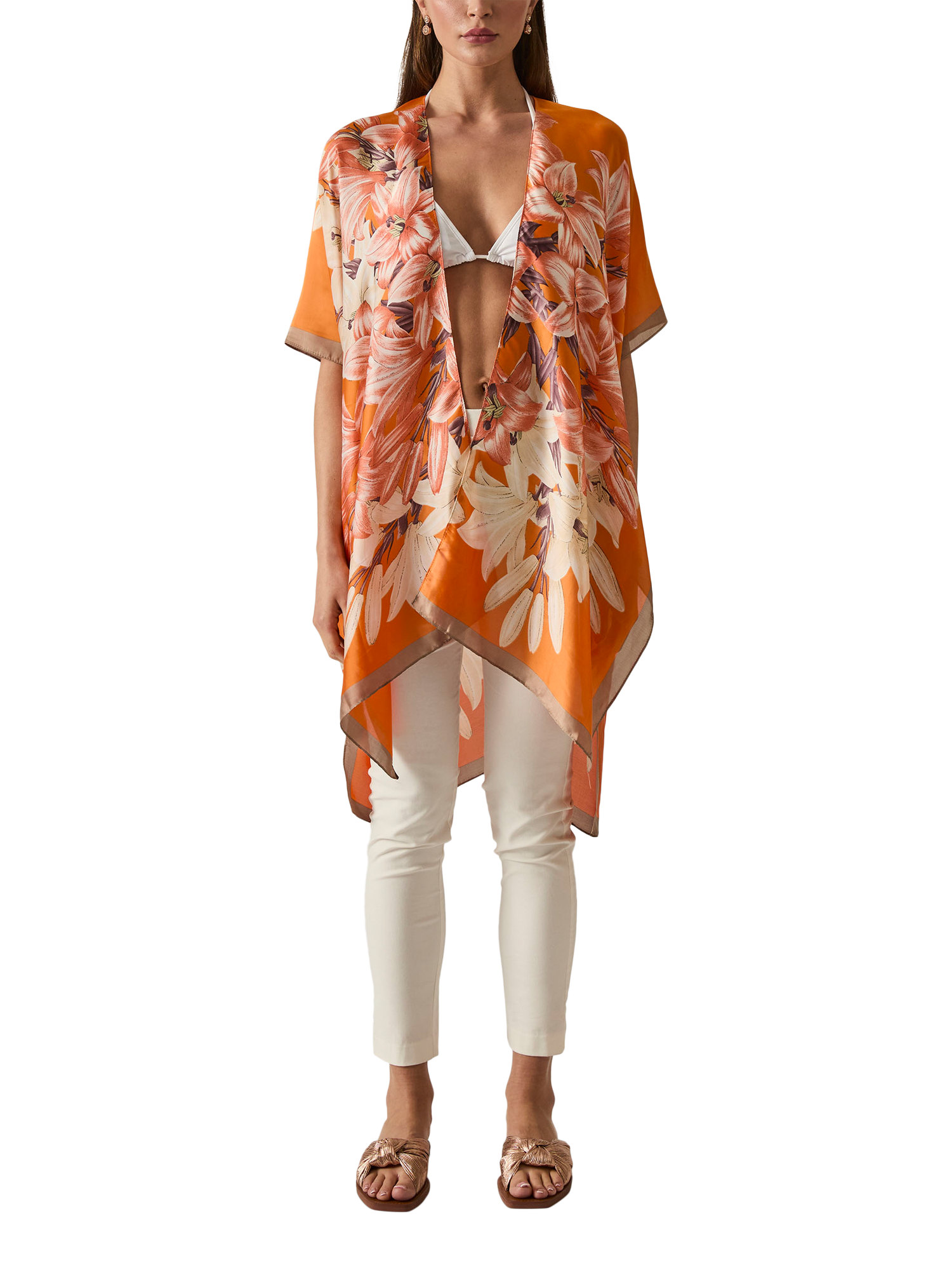 Product image 1 of 6, which shows James Lakeland Floral Print Kaftan, Orange, One Size