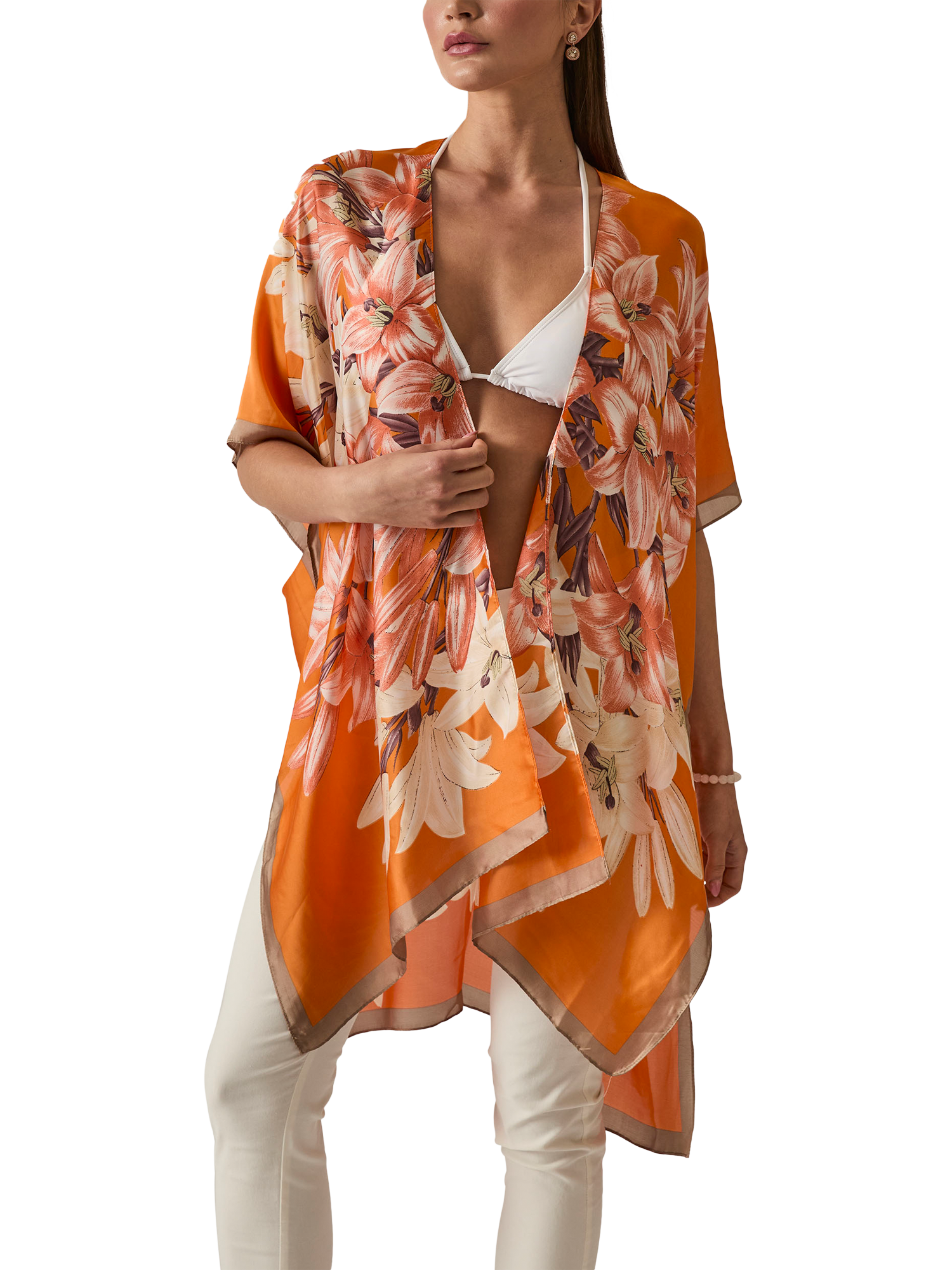 Product image 3 of 6, which shows James Lakeland Floral Print Kaftan, Orange, One Size