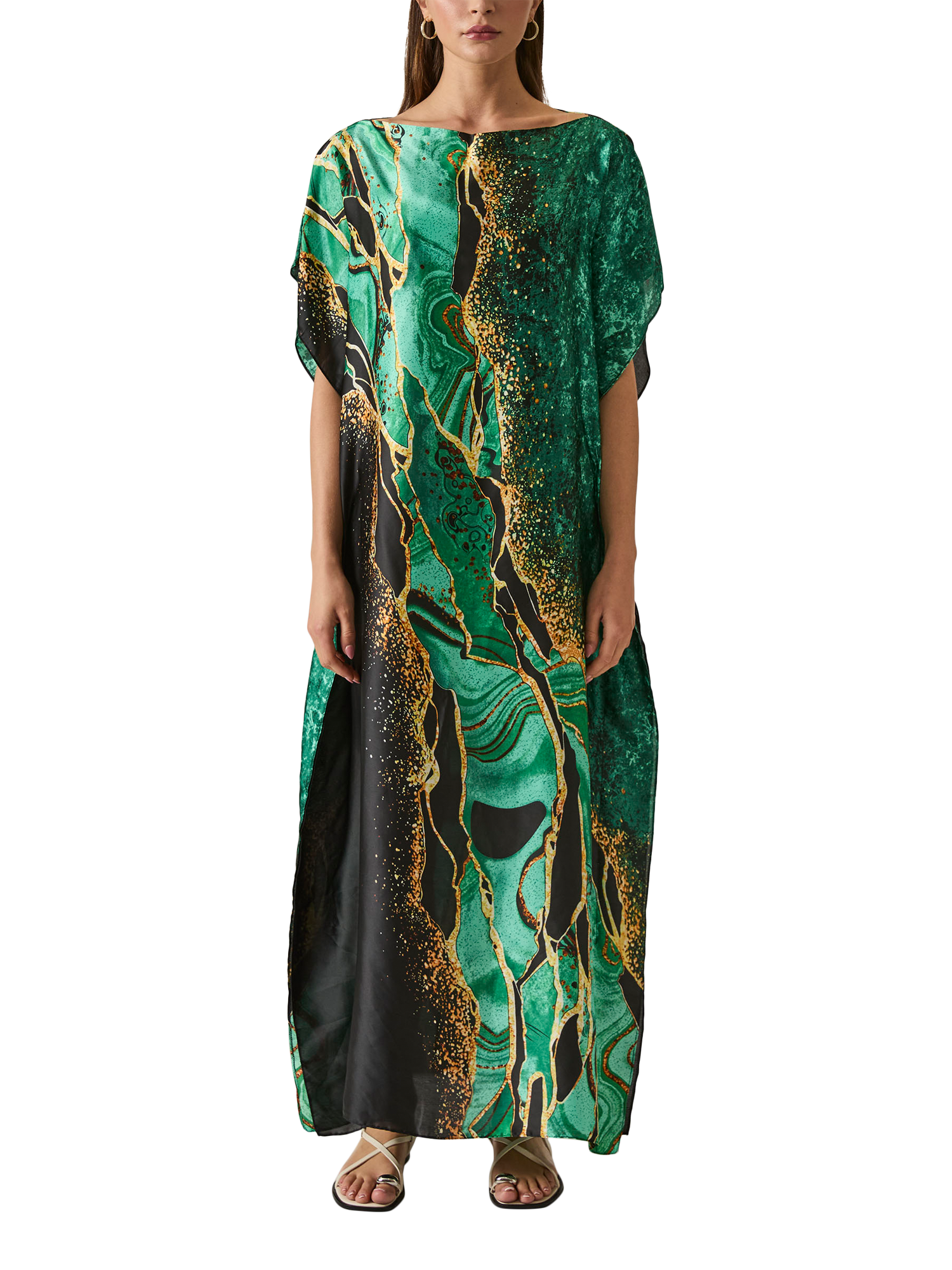 Product image 1 of 6, which shows James Lakeland Marble Maxi Kaftan, Green, One Size