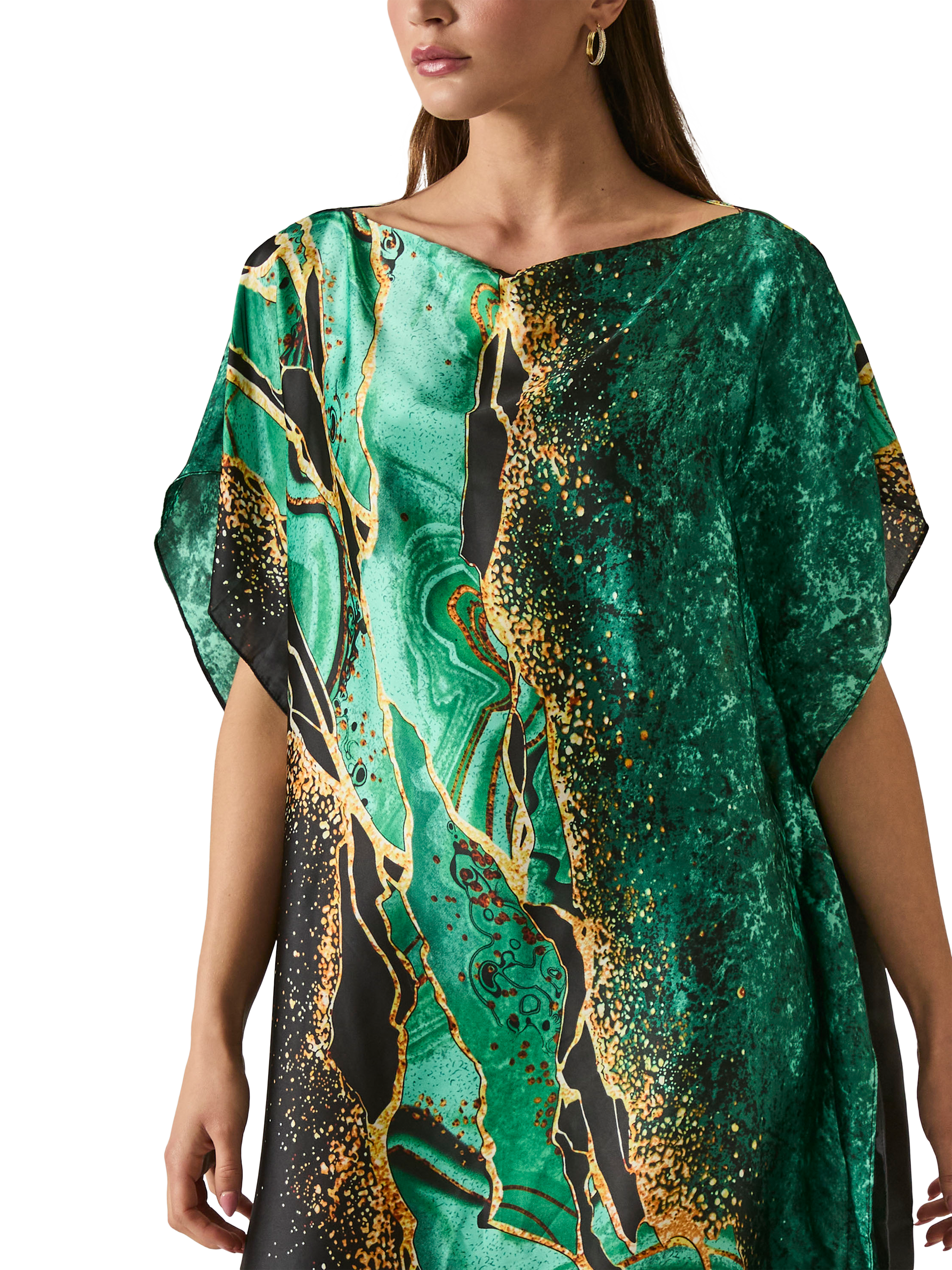 Product image 3 of 6, which shows James Lakeland Marble Maxi Kaftan, Green, One Size
