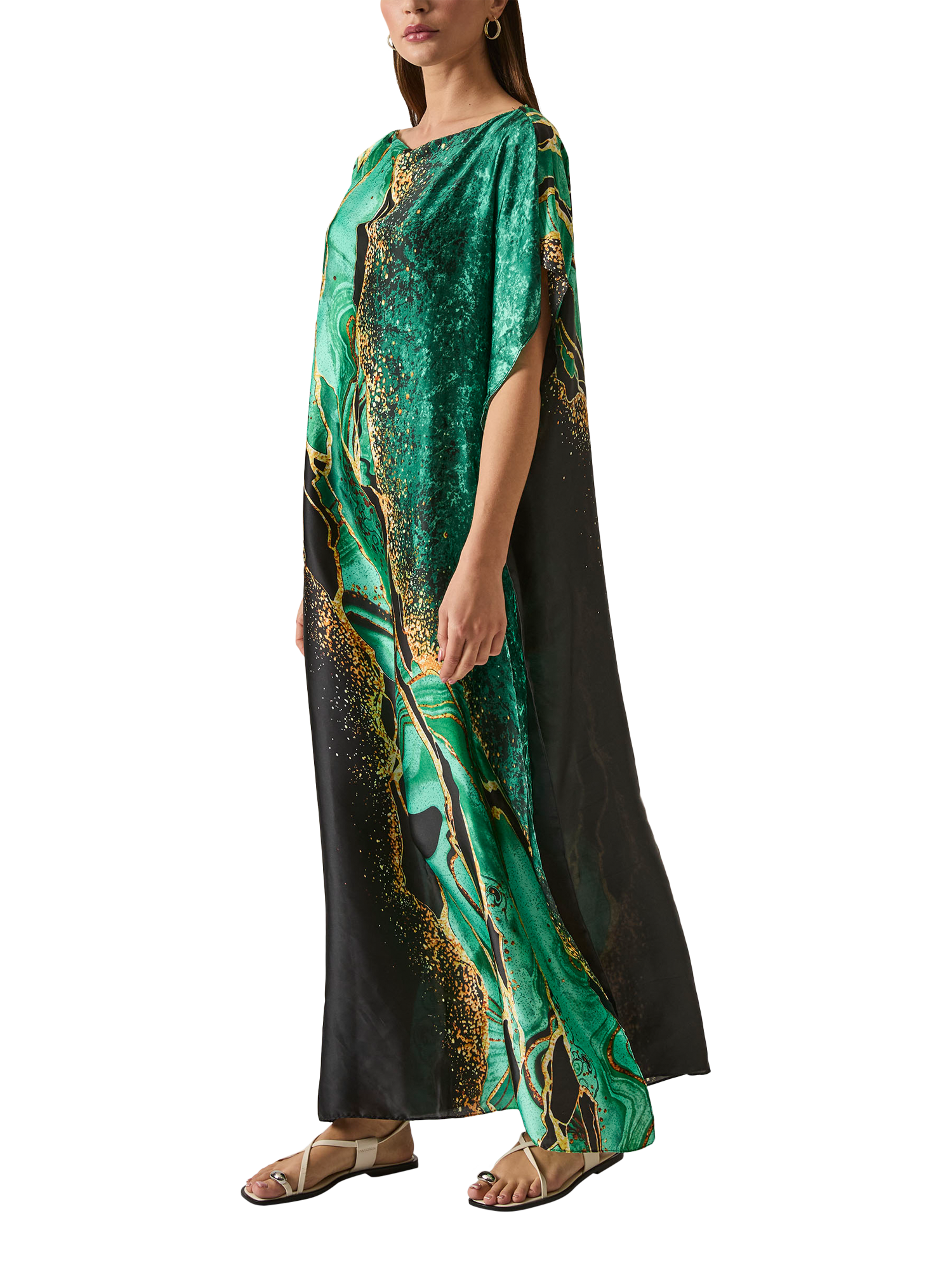 Product image 4 of 6, which shows James Lakeland Marble Maxi Kaftan, Green, One Size