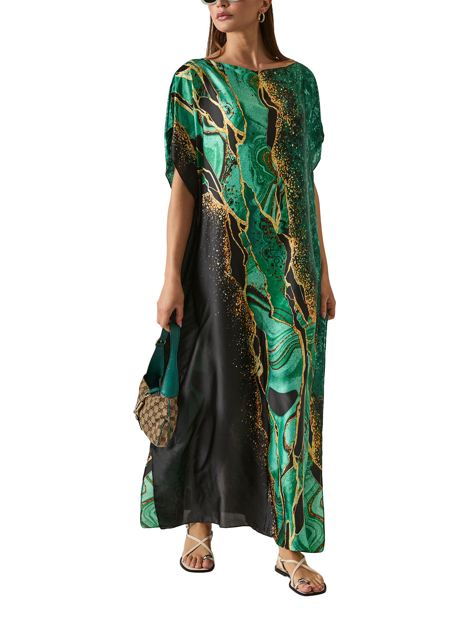 Product image 5 of 6, which shows James Lakeland Marble Maxi Kaftan, Green, One Size