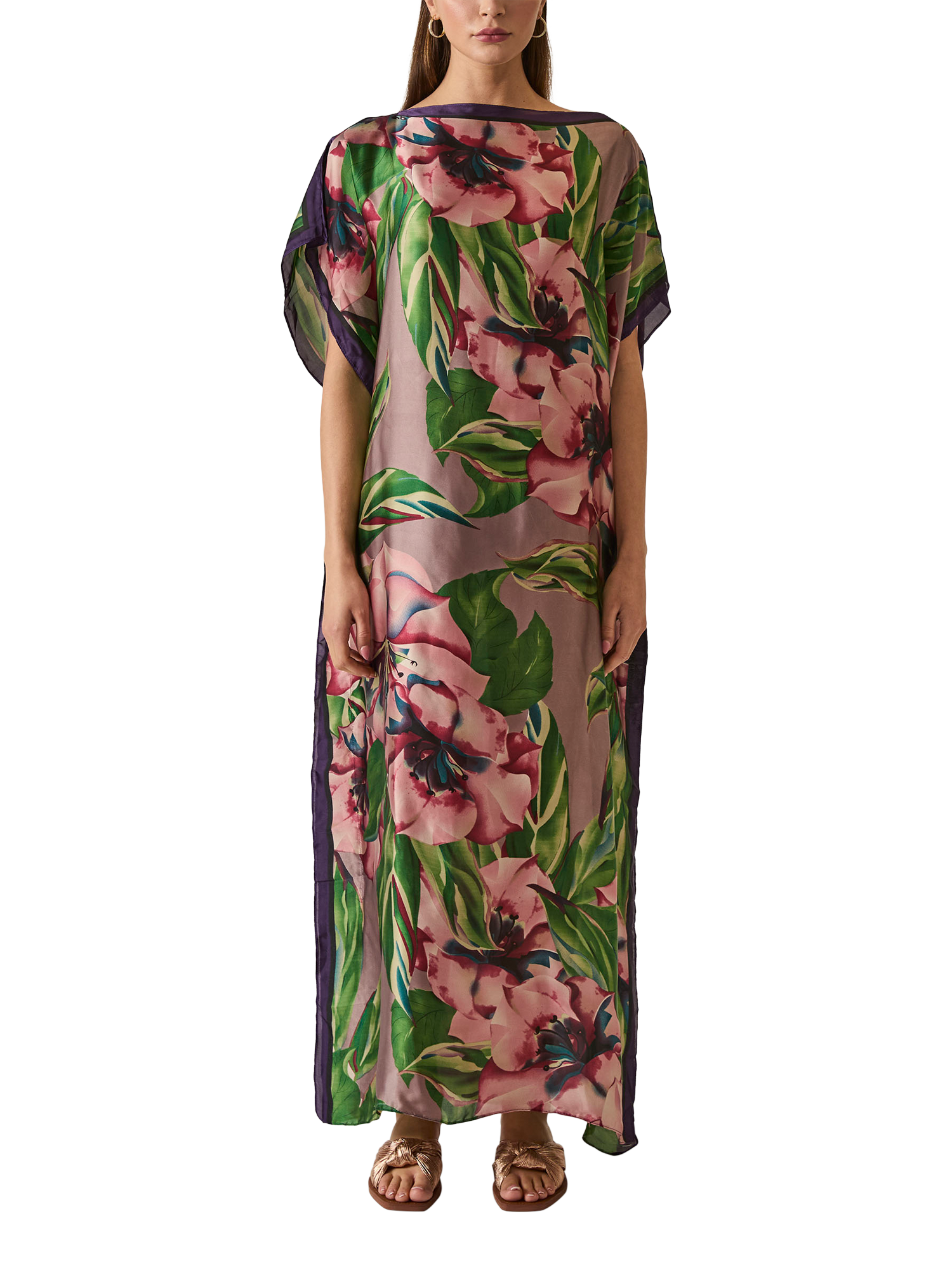 Product image 1 of 7, which shows James Lakeland Floral Maxi Kaftan, Green, One Size