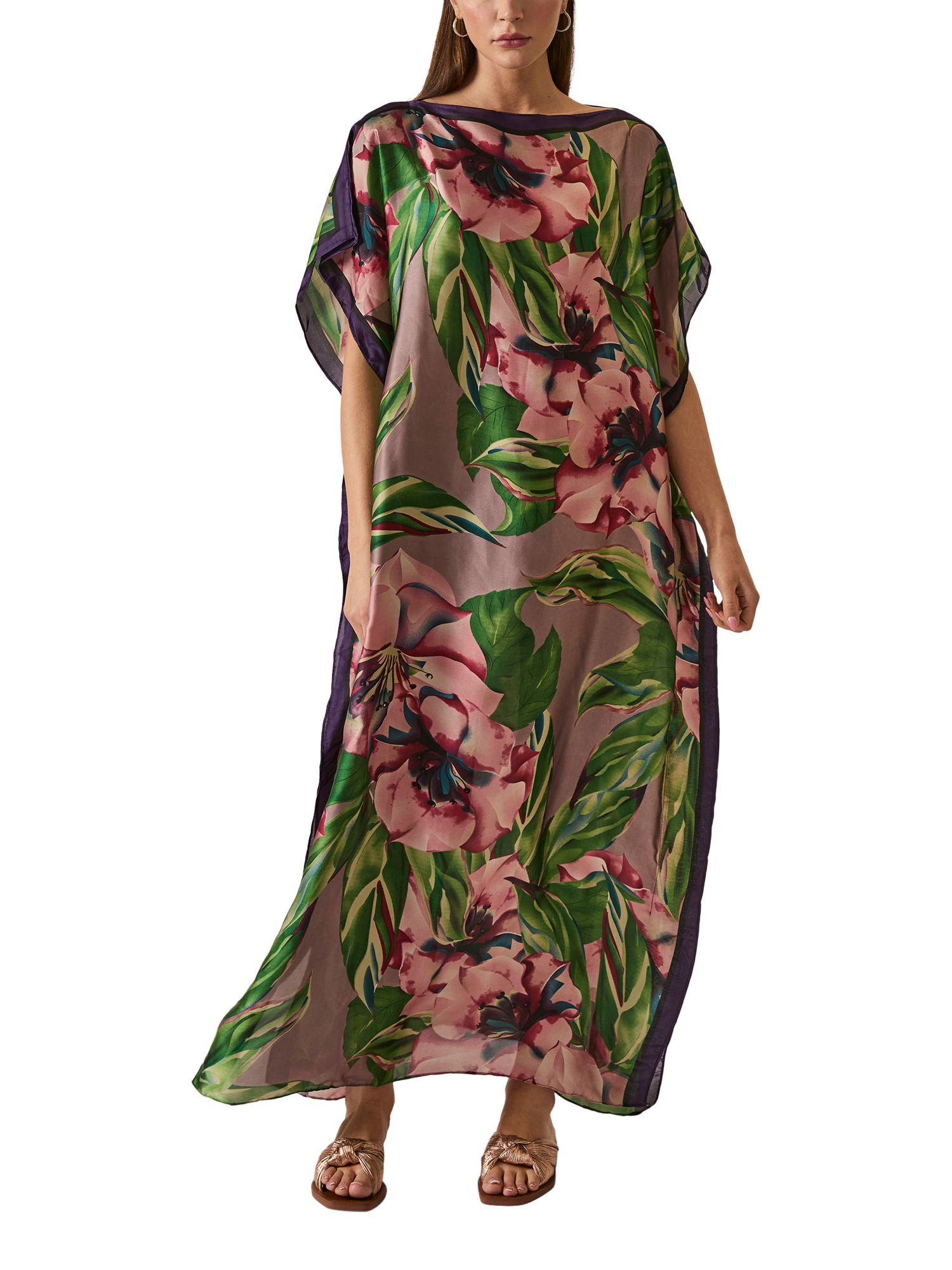 Product image 5 of 7, which shows James Lakeland Floral Maxi Kaftan, Green, One Size