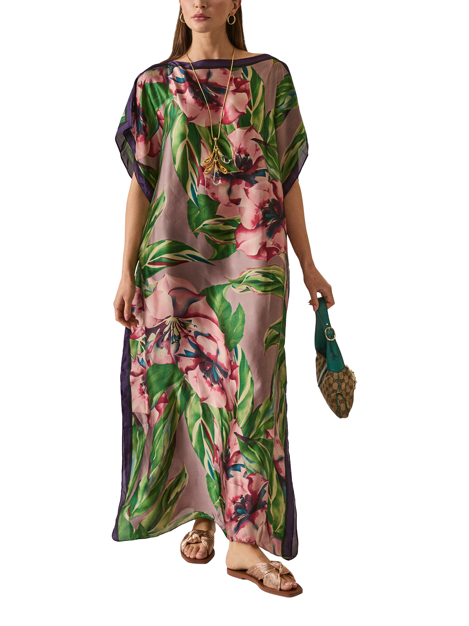 Product image 6 of 7, which shows James Lakeland Floral Maxi Kaftan, Green, One Size